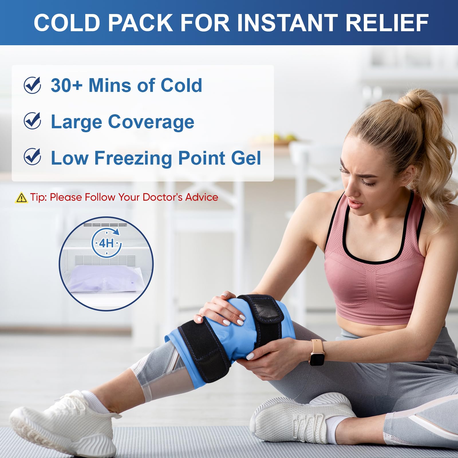 APEXUP compresa de hielo para pierna, enfriamiento prolongado y confort.