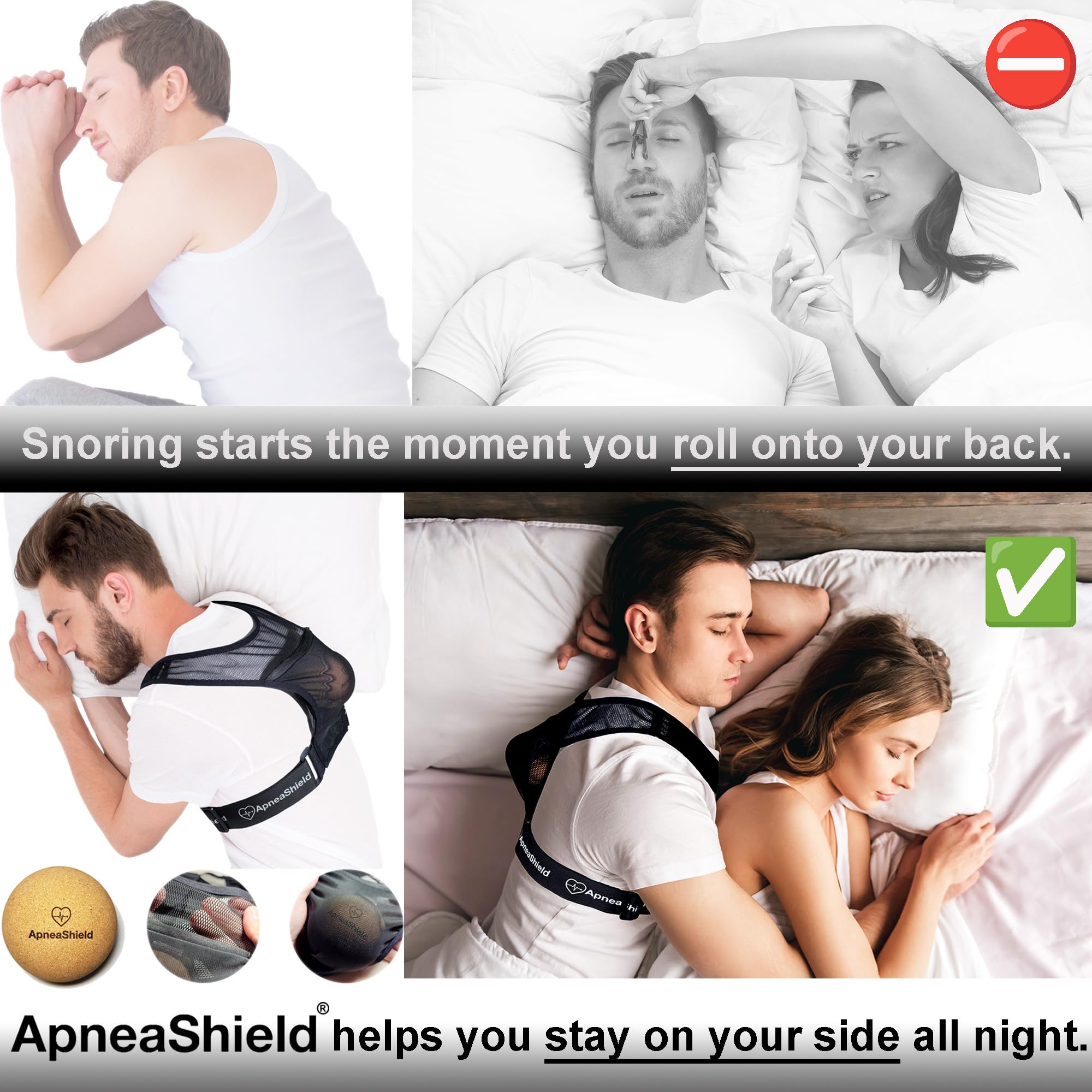 ApneaShield diseño bola de presión para favorecer la postura lateral.