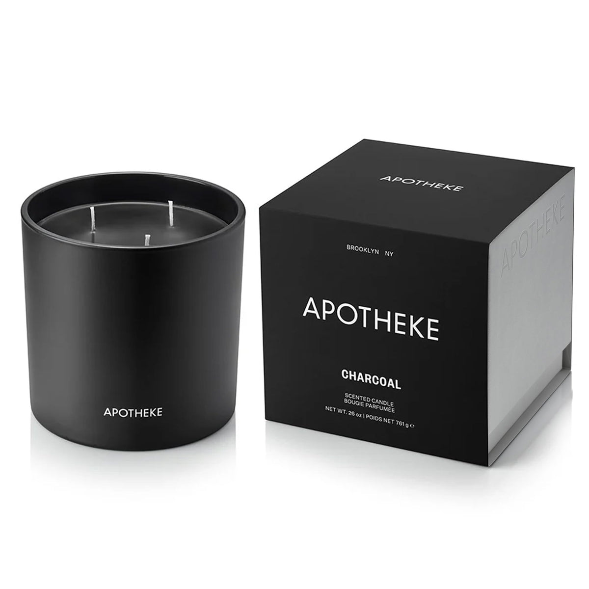 APOTHEKE vela carbón 3 mechas en vaso negro, aroma cálido para salón