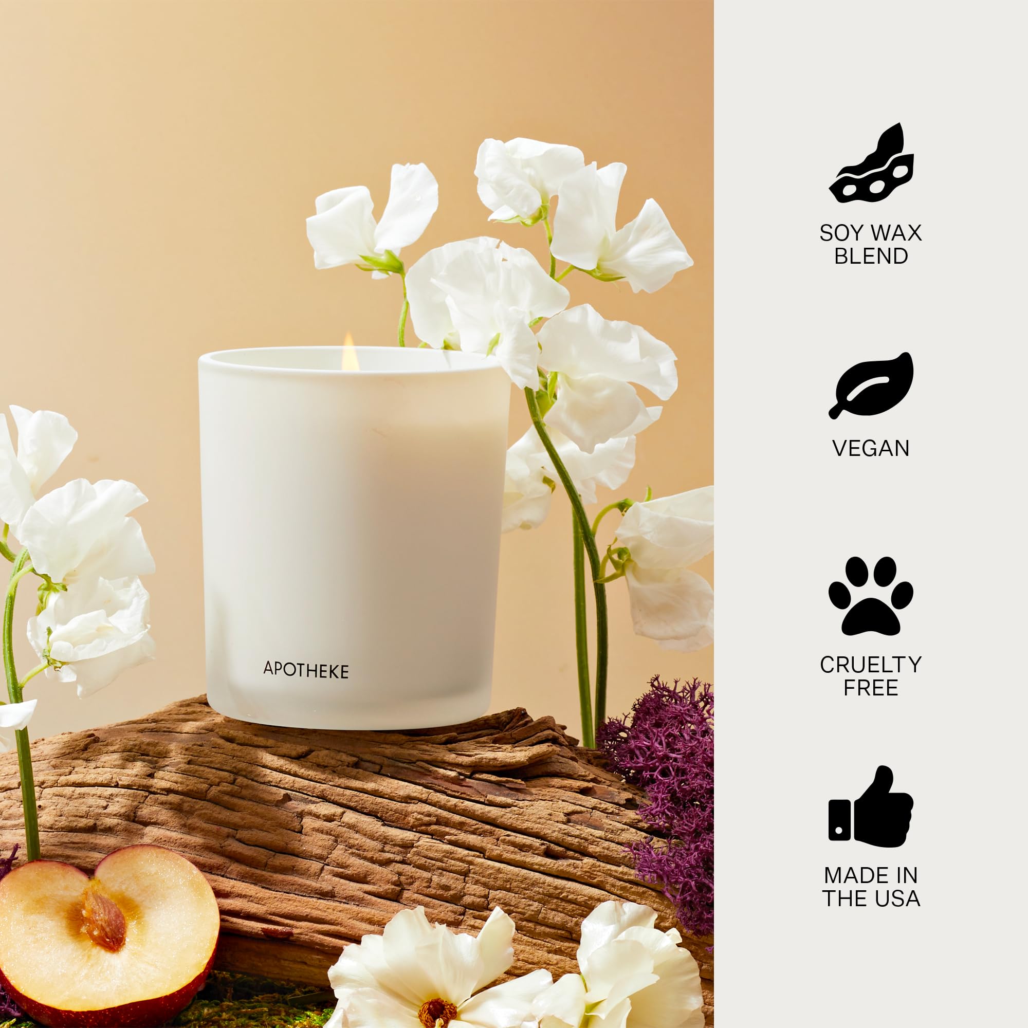 APOTHEKE vela magnolia encendida, combustión limpia sin humo