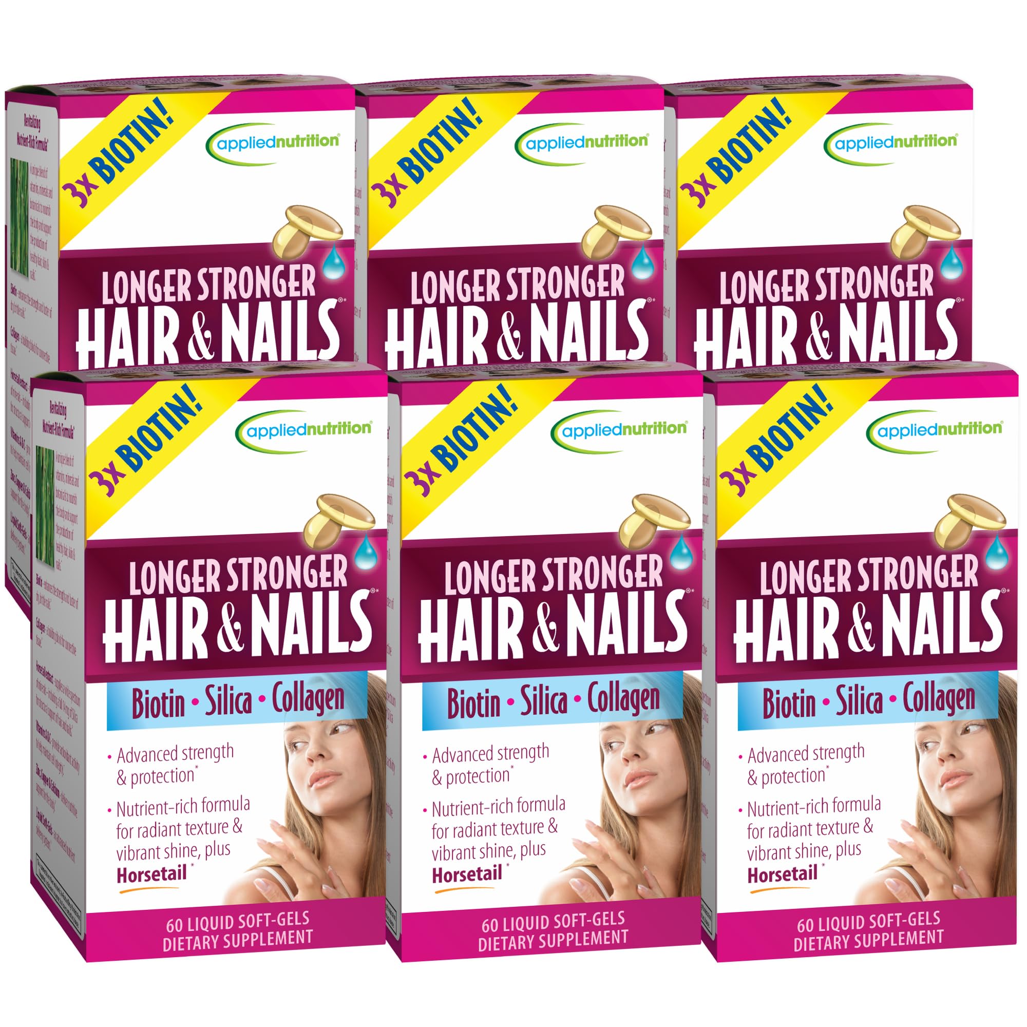 Applied Nutrition cabellos y uñas, botella visible para apoyo diario de belleza