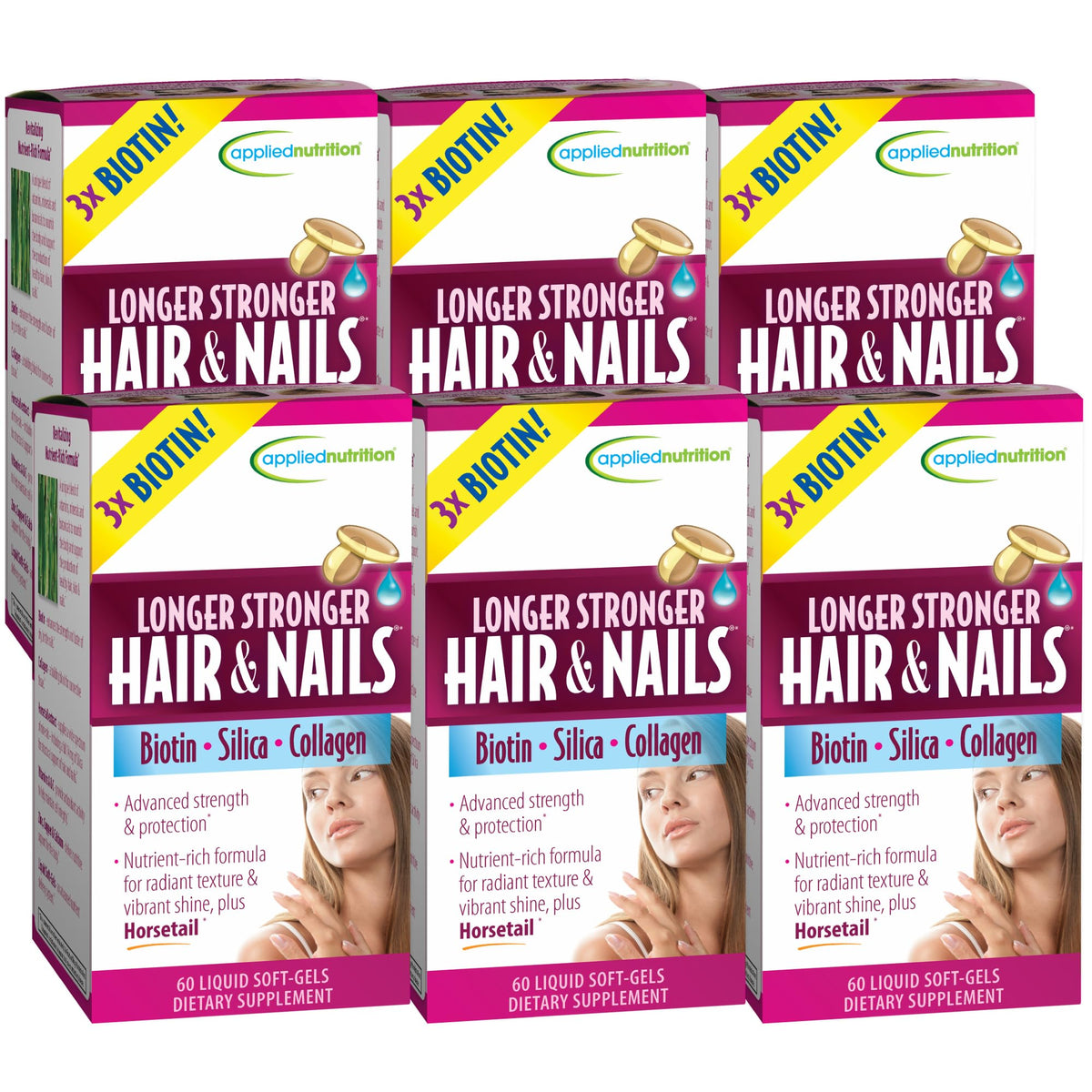Applied Nutrition cabellos y uñas, botella visible para apoyo diario de belleza