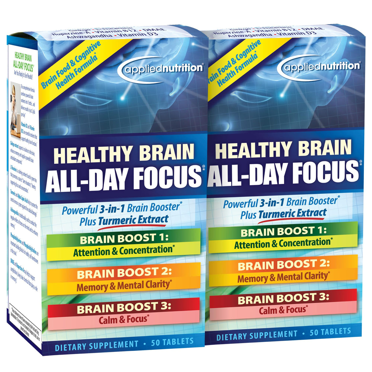 Applied Nutrition Cerebro Saludable Enfoque Diario: cápsulas sobre el empaque, para enfoque sostenido
