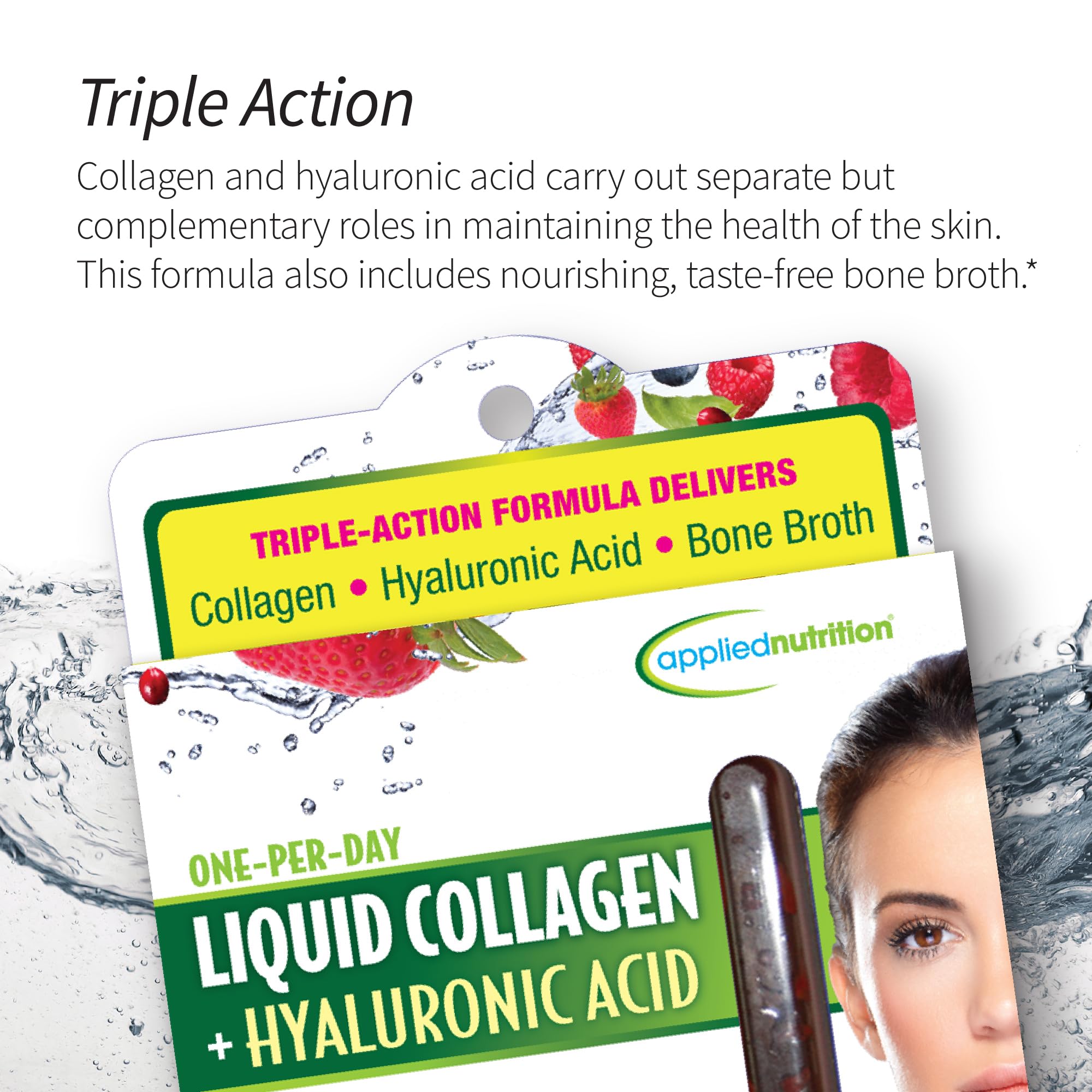 Applied Nutrition colágeno hialuronico sabor frambuesa mejora la textura de la piel.