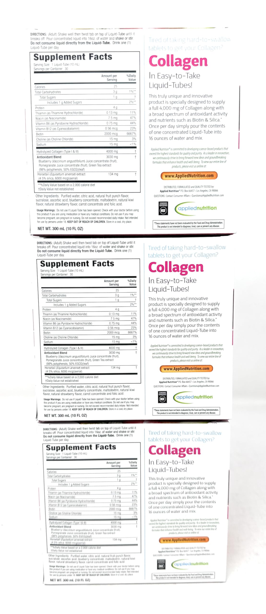Applied Nutrition Colágeno líquido uso diario para bienestar suave.