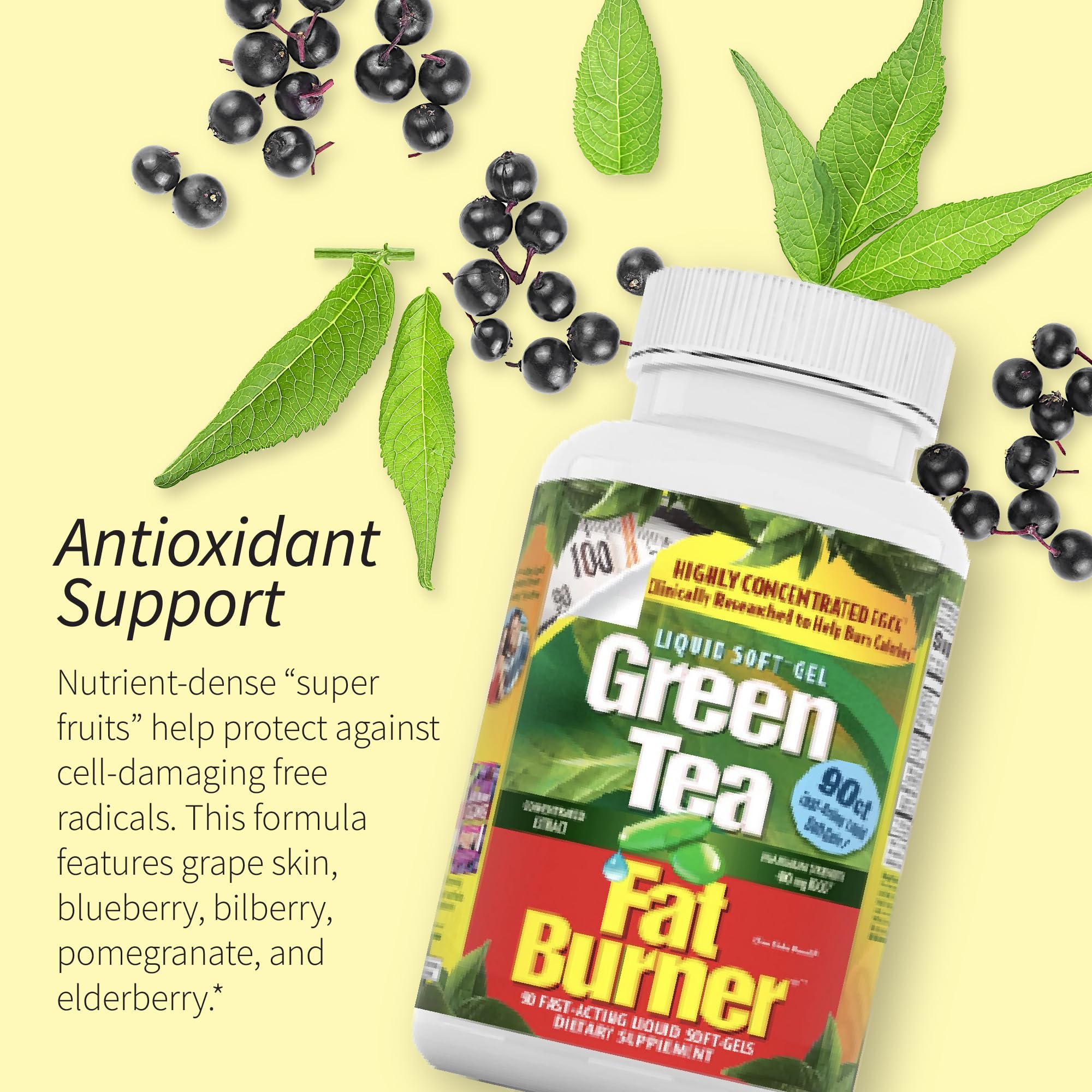 Detalles de ingredientes de Applied Nutrition: té verde y cafeína para energía.