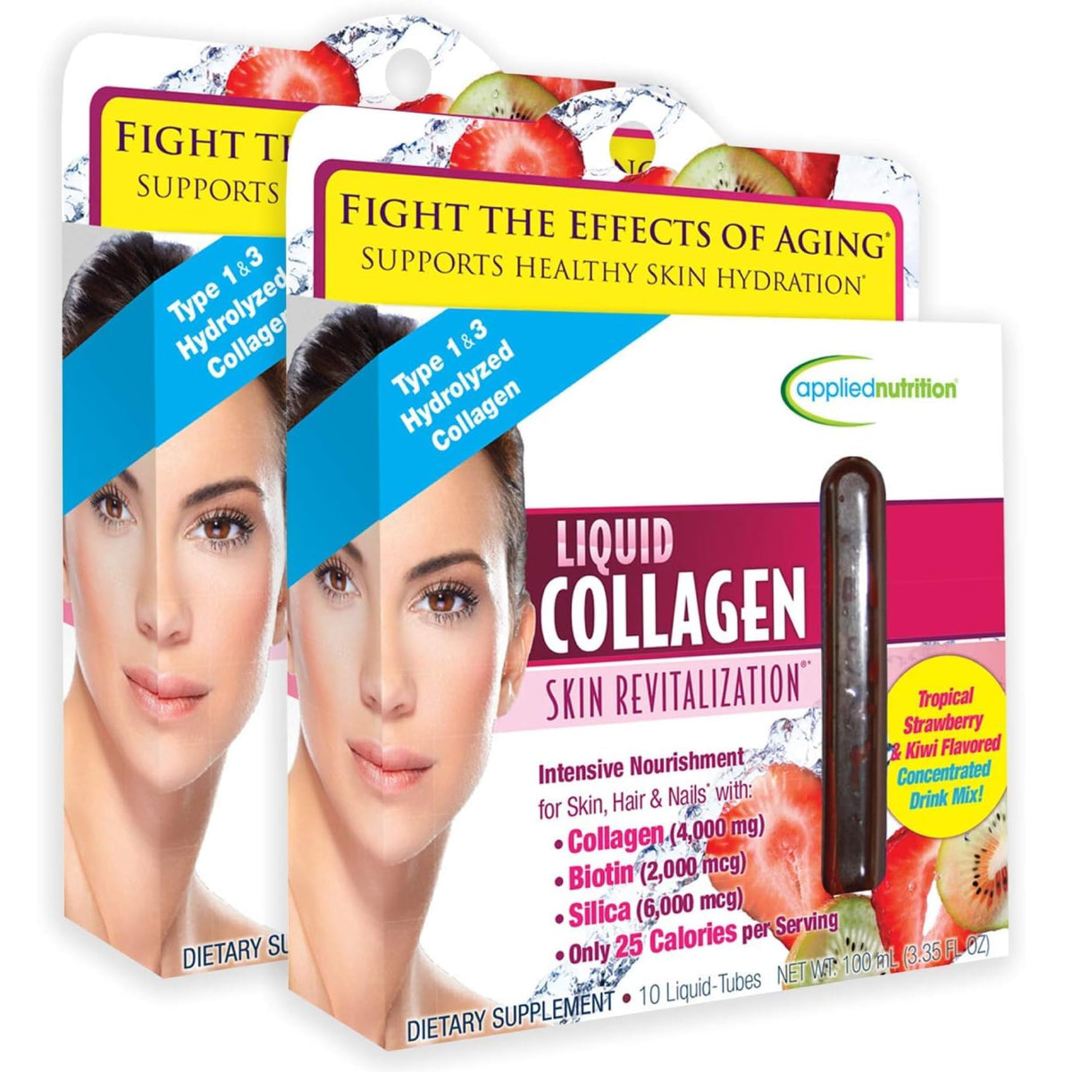 Applied Nutrition Liquid Collagen en botella, hidratación profunda para la piel.