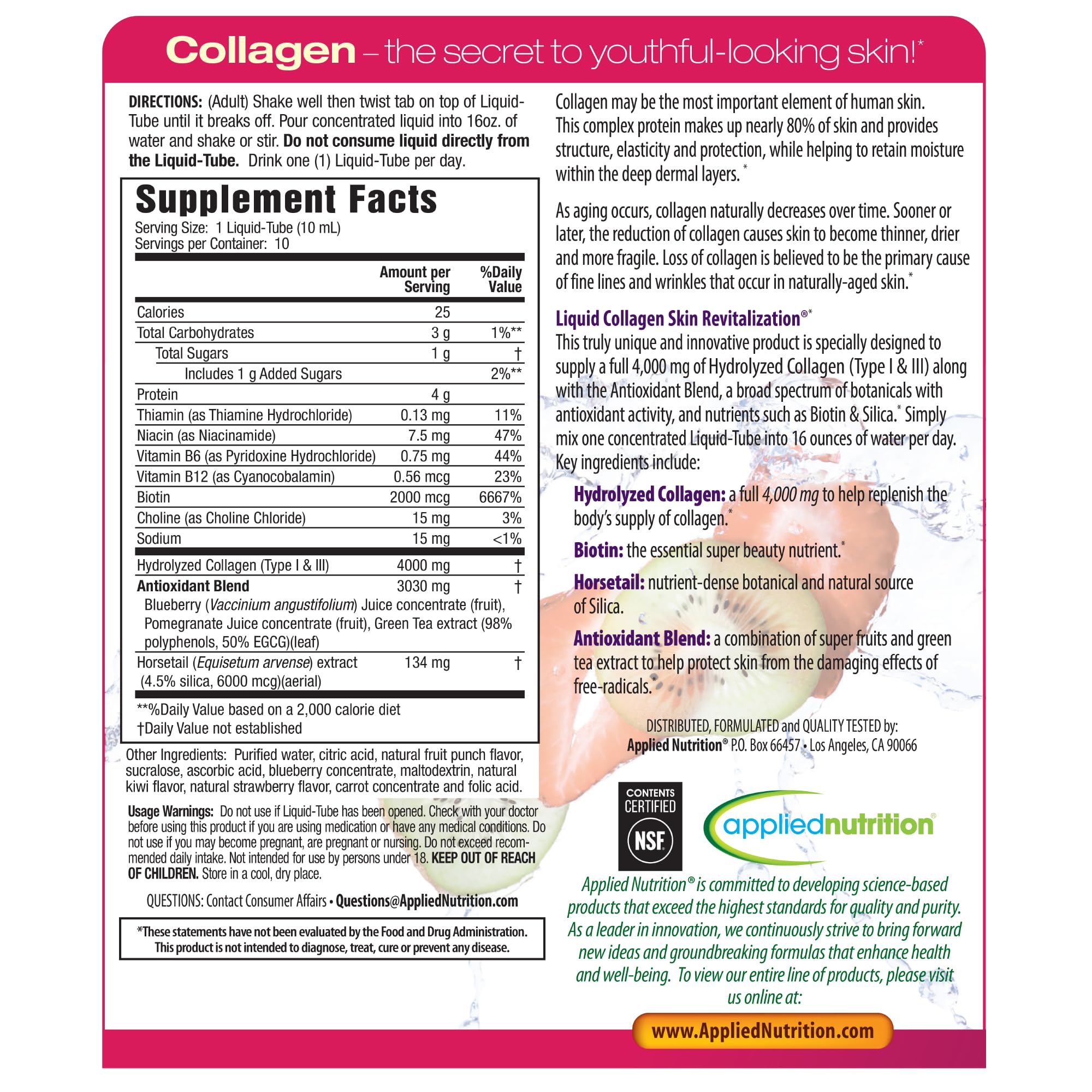Applied Nutrition Liquid Collagen pack de dos, 20 porciones para la rutina diaria.