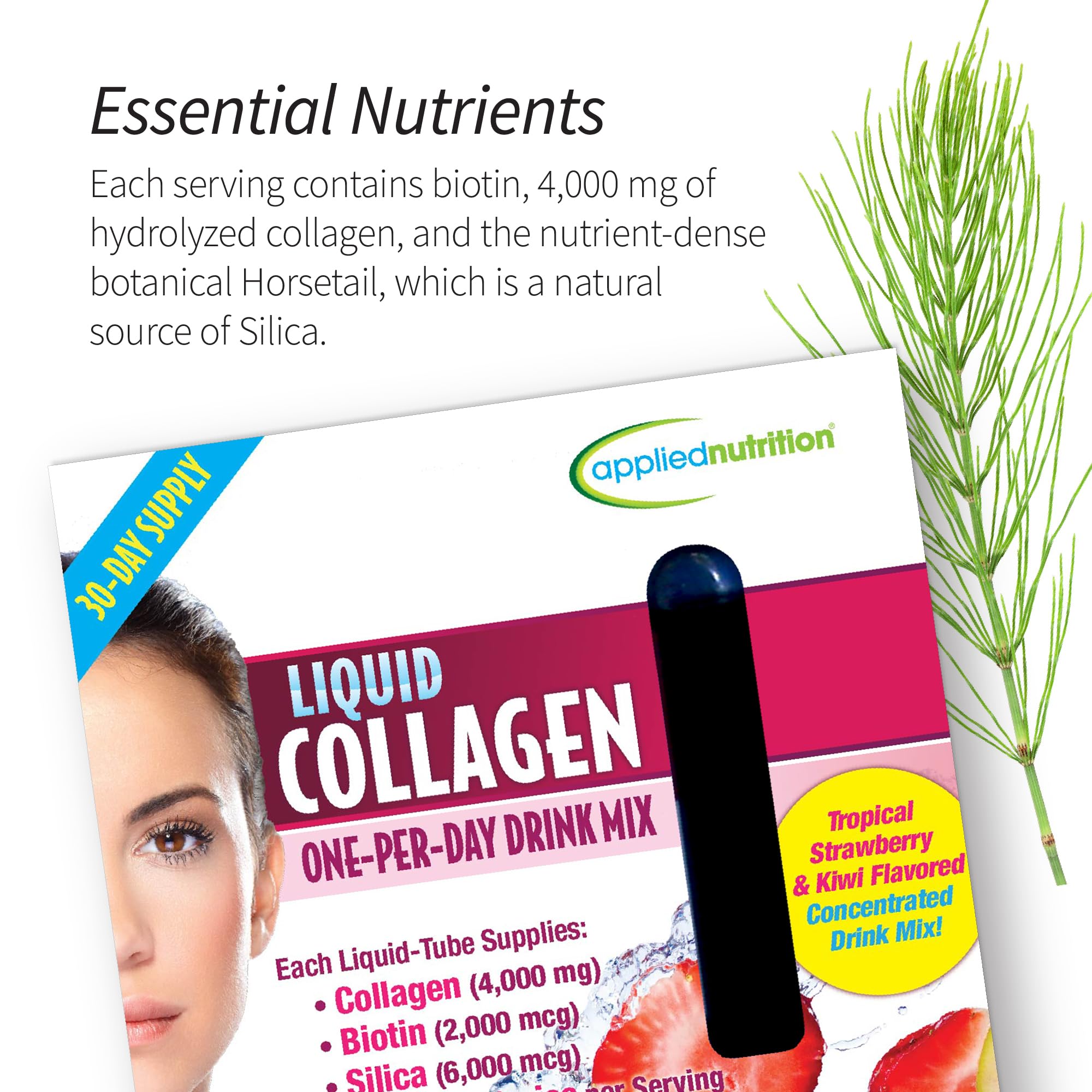Applied Nutrition Liquid Collagen sabor tropical fresa-kiwi para cuidado diario.