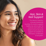 Applied Nutrition Longer Stronger Hair & Nails, primer plano de ingredientes clave.