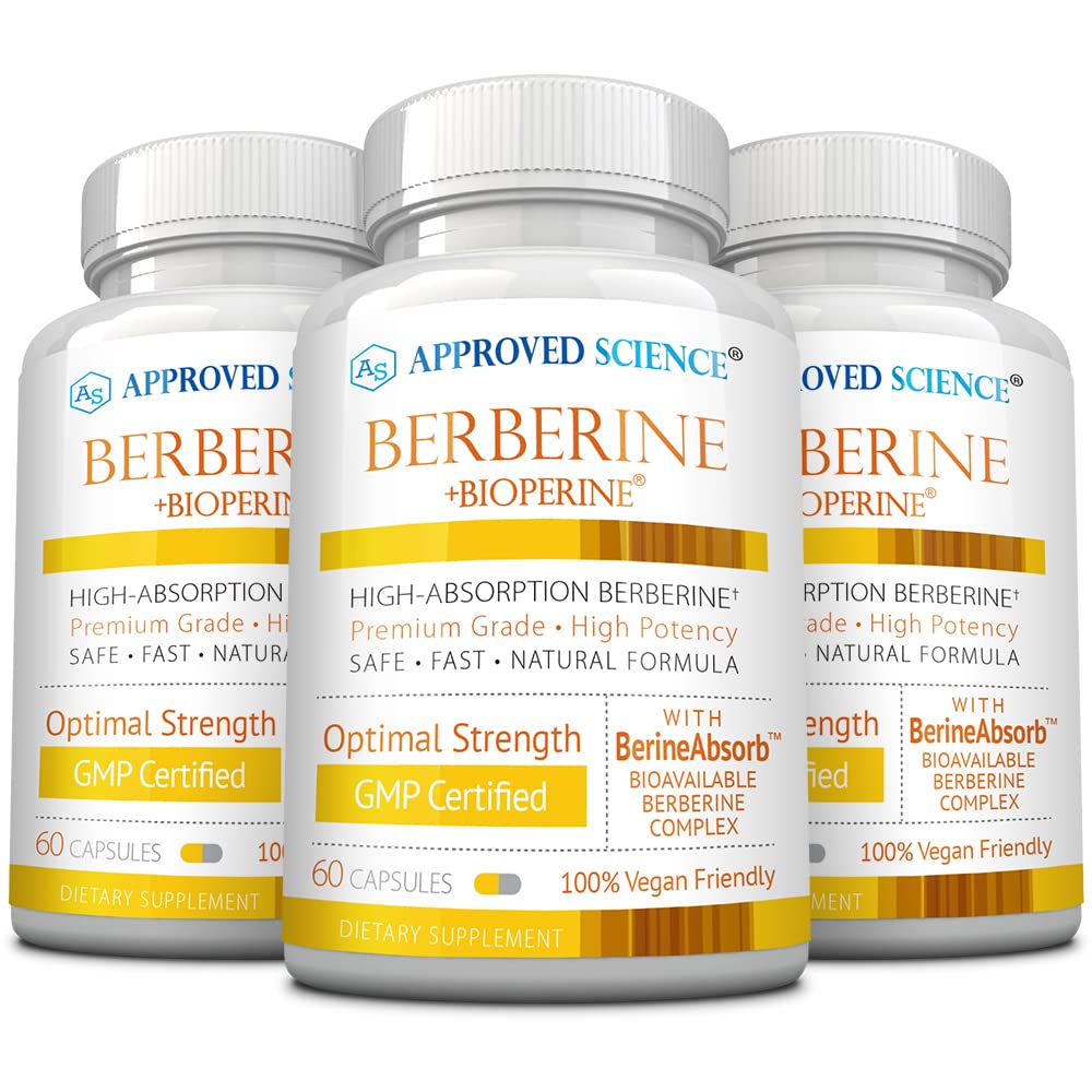 Approved Science Berberine 1000mg, cápsulas de alta absorción con BioPerine para veganos.