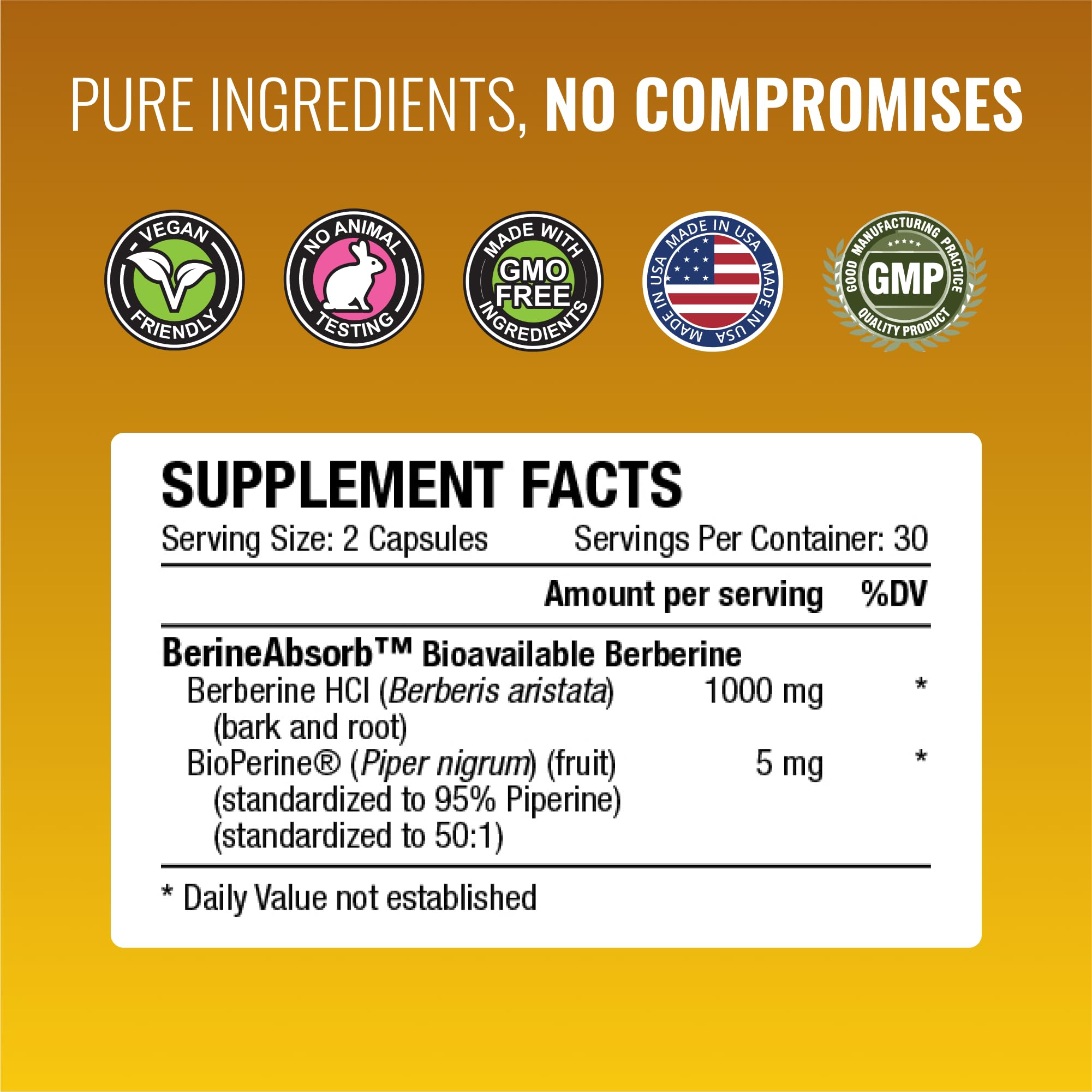 BioPerine incluido en Approved Science Berberine 1000mg mejora la absorción durante la toma.