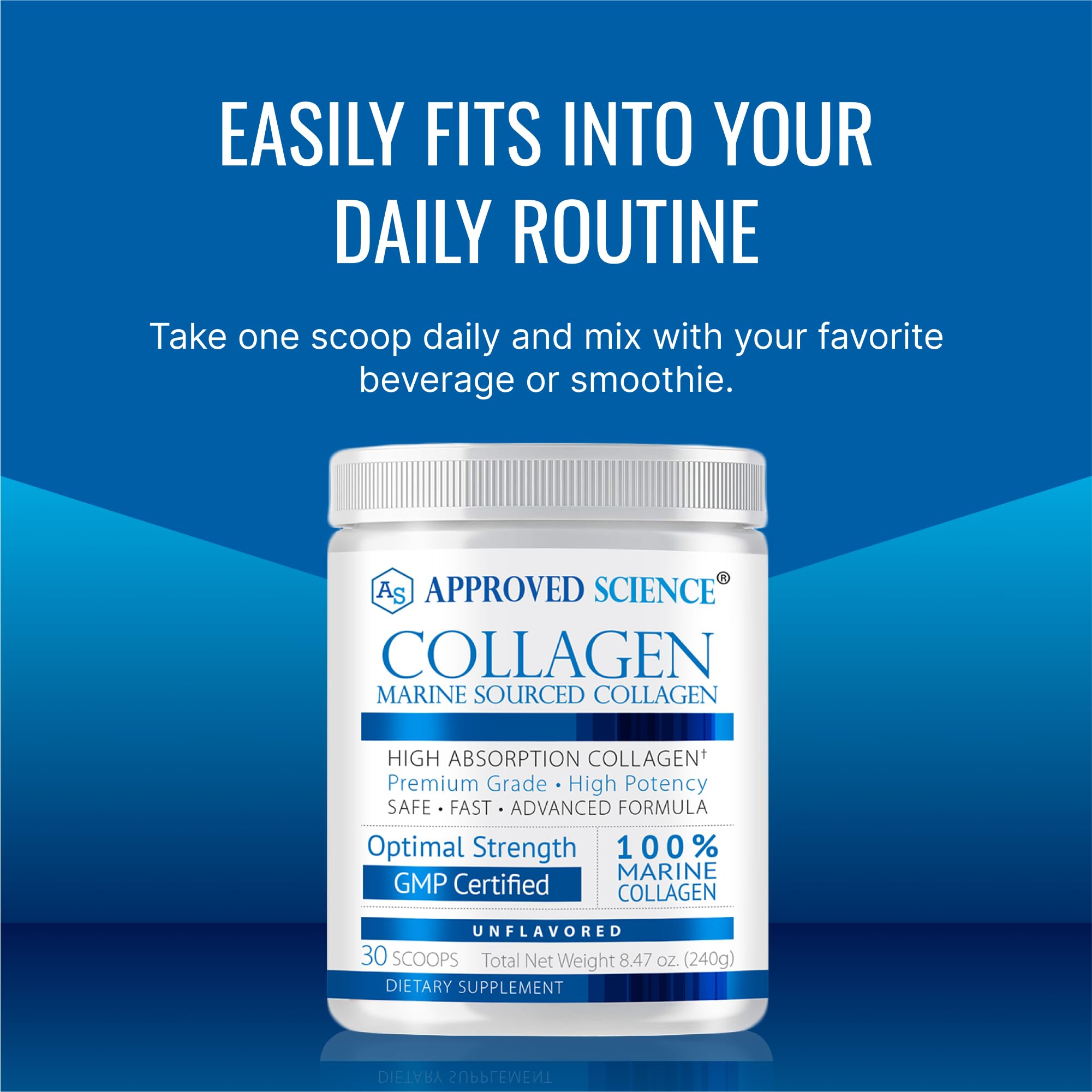 Approved Science Collagen Powder se disuelve fácilmente en batidos y recetas.