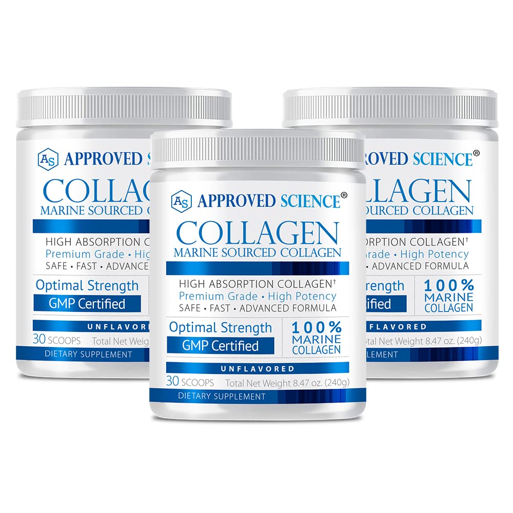 Approved Science Collagen Powder: mezcla en bebida para uso diario y cuidado del cabello.