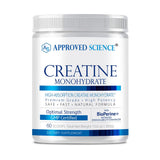 Approved Science Creatina Monohidrato en bote para rendimiento y recuperación muscular.