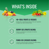 Approved Science Frutas y Verduras: cápsulas en frasco para ingesta diaria de vitaminas.