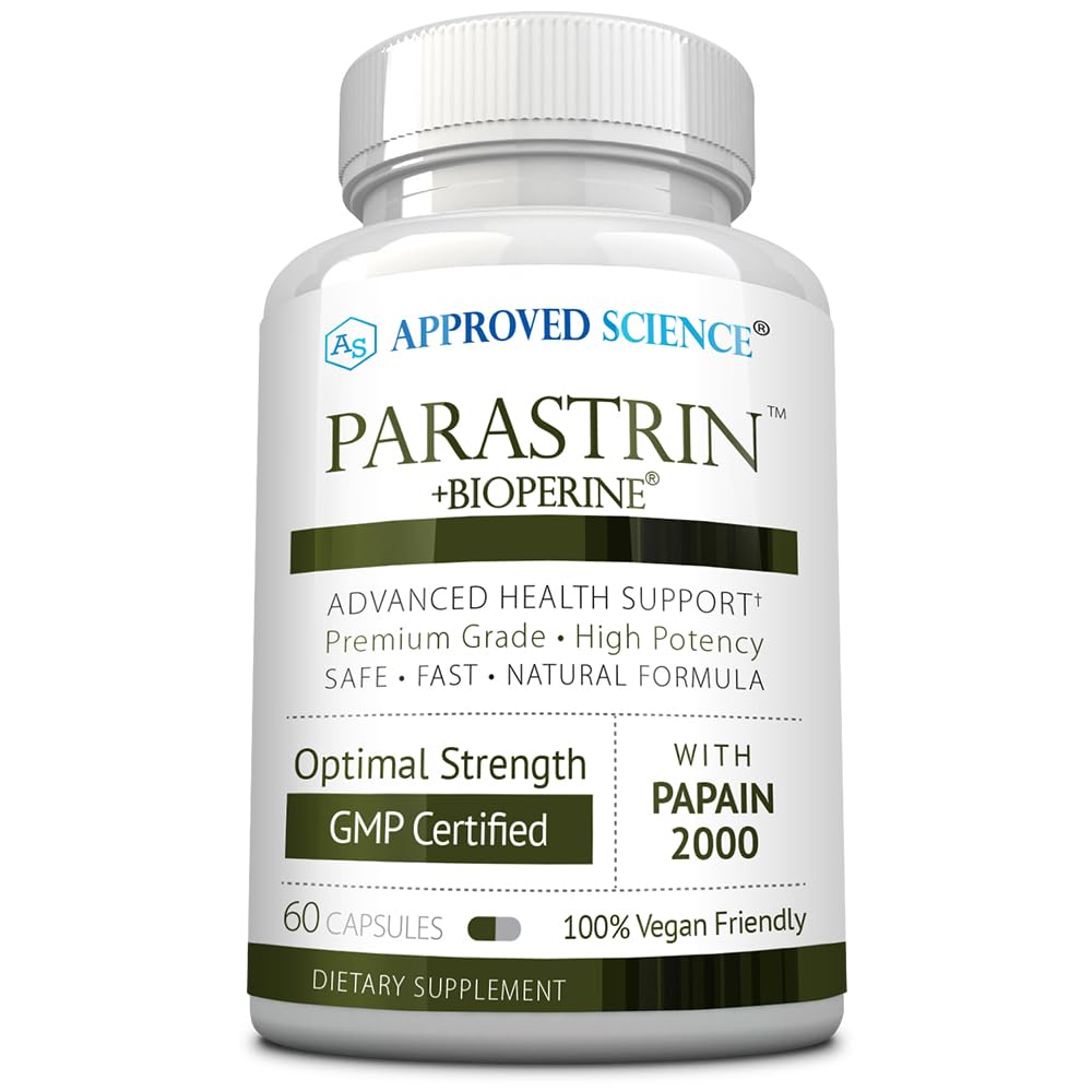 Parastrin de Approved Science, botella de cápsulas para uso diario.