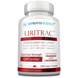 Approved Science Uritrac botella visible, uso diario para bienestar.