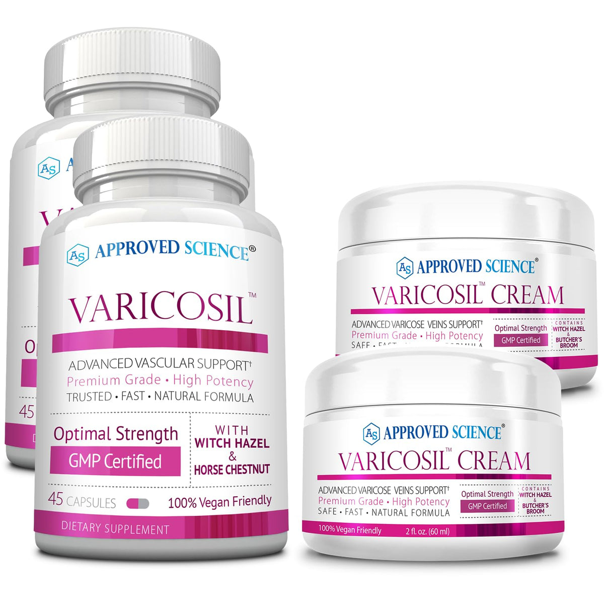 Cápsulas Varicosil en botella, apoyo potencial a la circulación diaria.