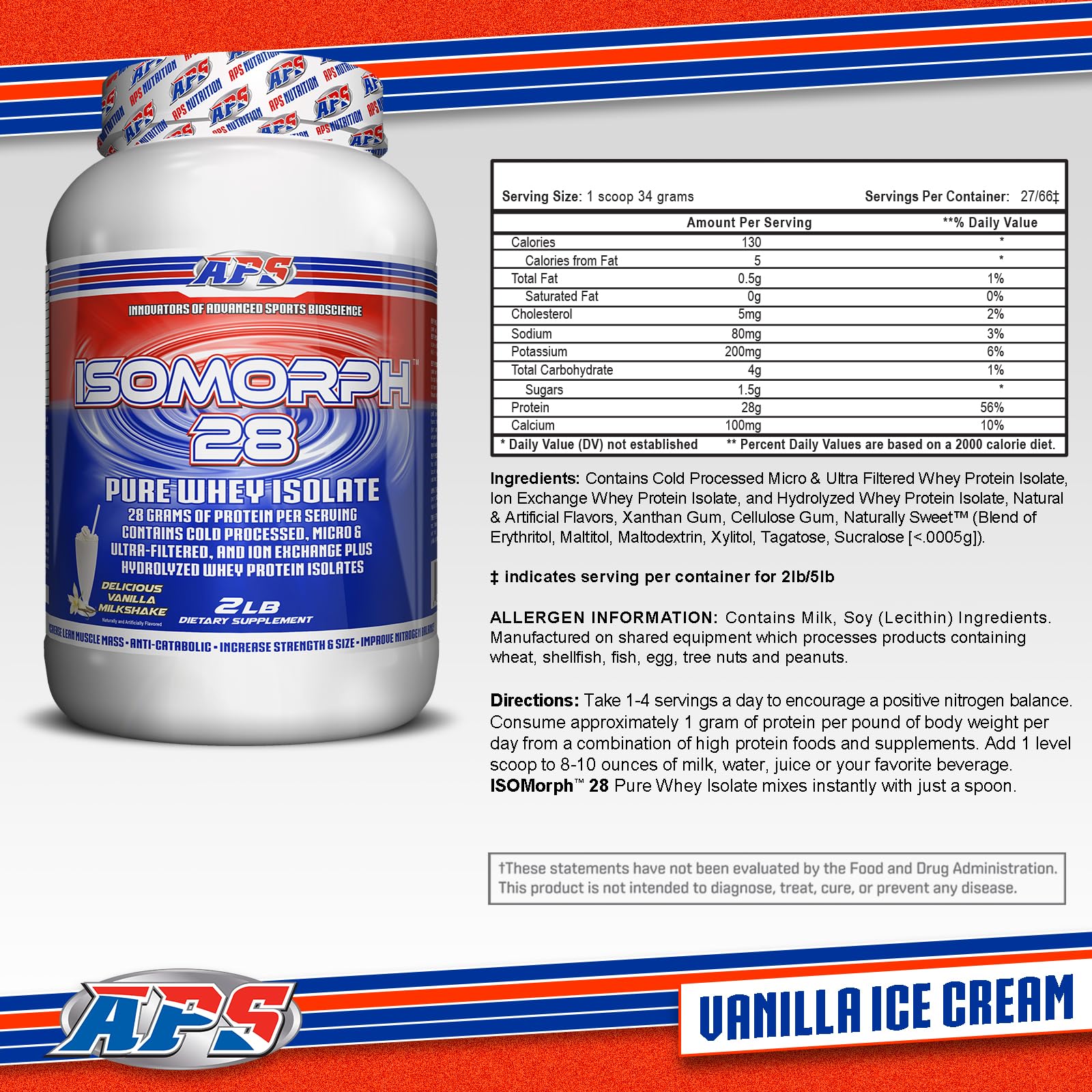 IsoMorph 28 de APS Nutrition, proteína aislada, absorción rápida para sostener el músculo.