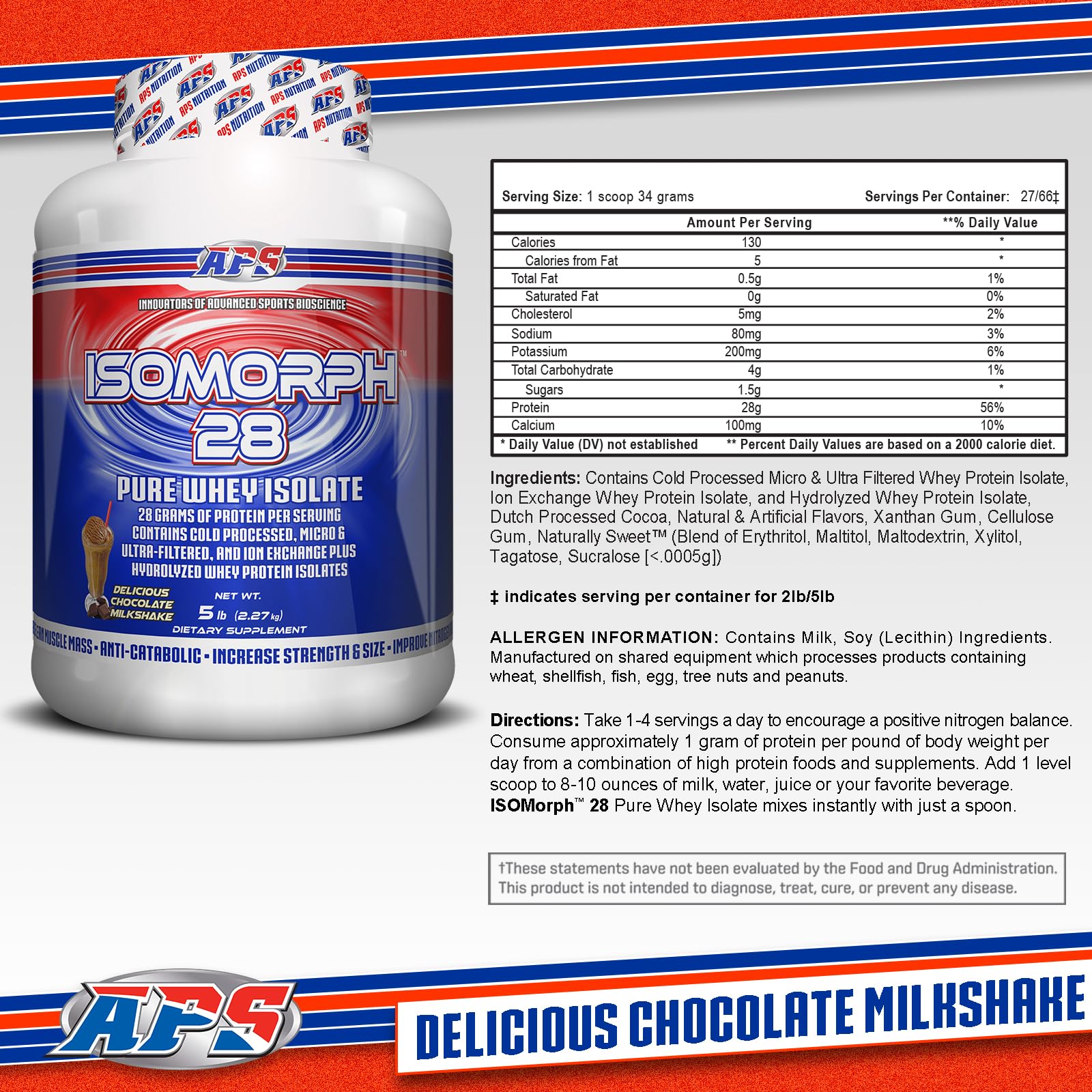 Bote IsoMorph 28 de 5 libras, sabor chocolate, proteína de alta pureza.