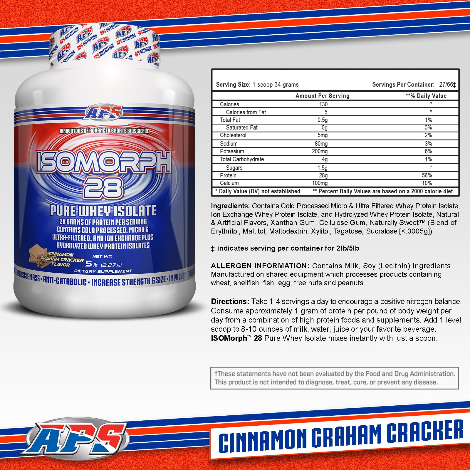 Isomorph 28 de APS Nutrition, sabor Canela Graham Cracker, ideal como batido tras entrenamiento.