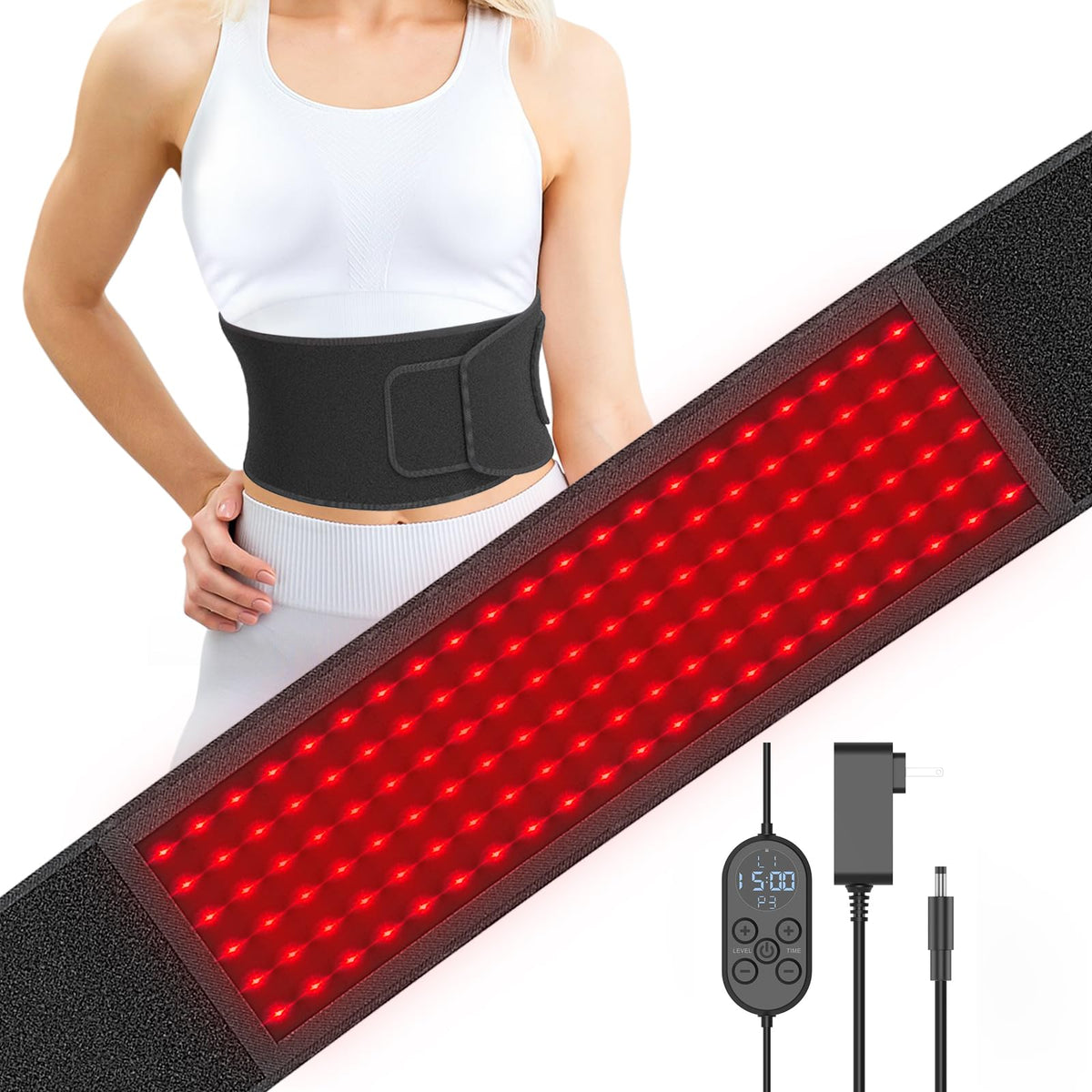 Aptoyu Cinturón de Luz Roja e Infrarroja para cintura y espalda; relajación posible.