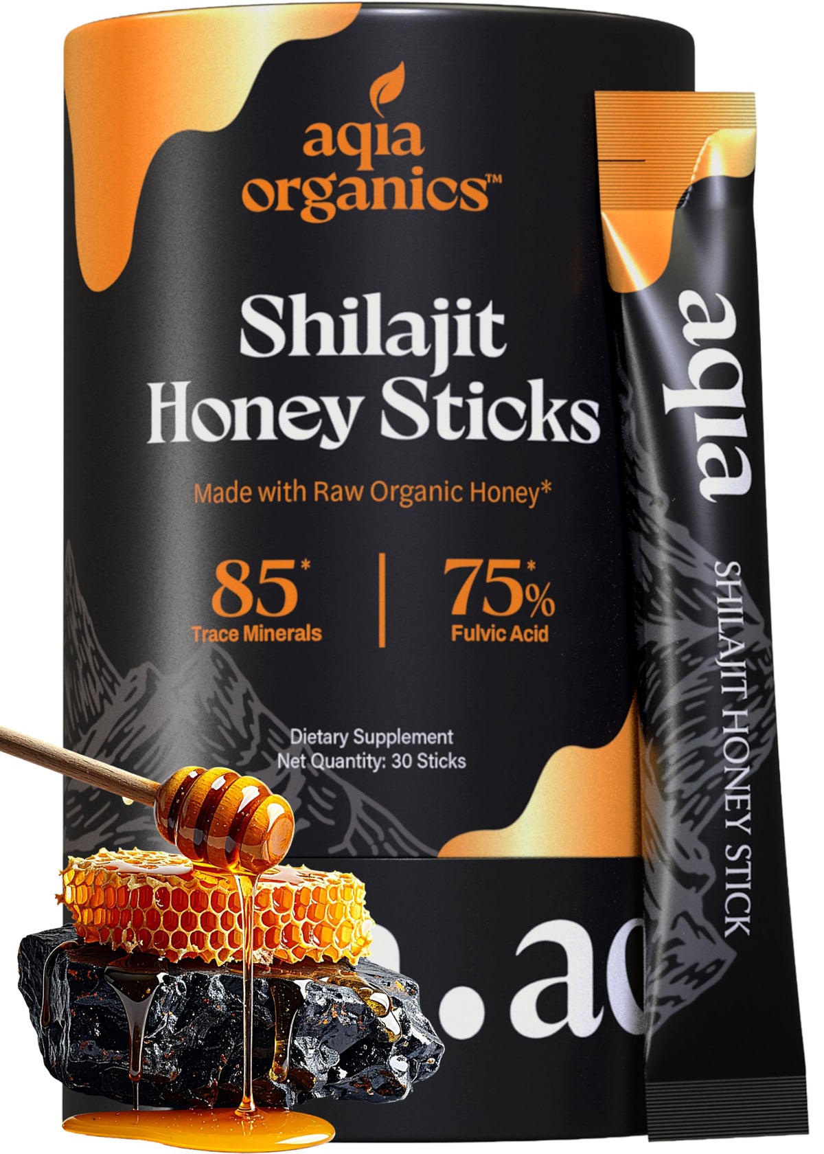 Aqia Organics resina Shilajit pura para energía diaria.