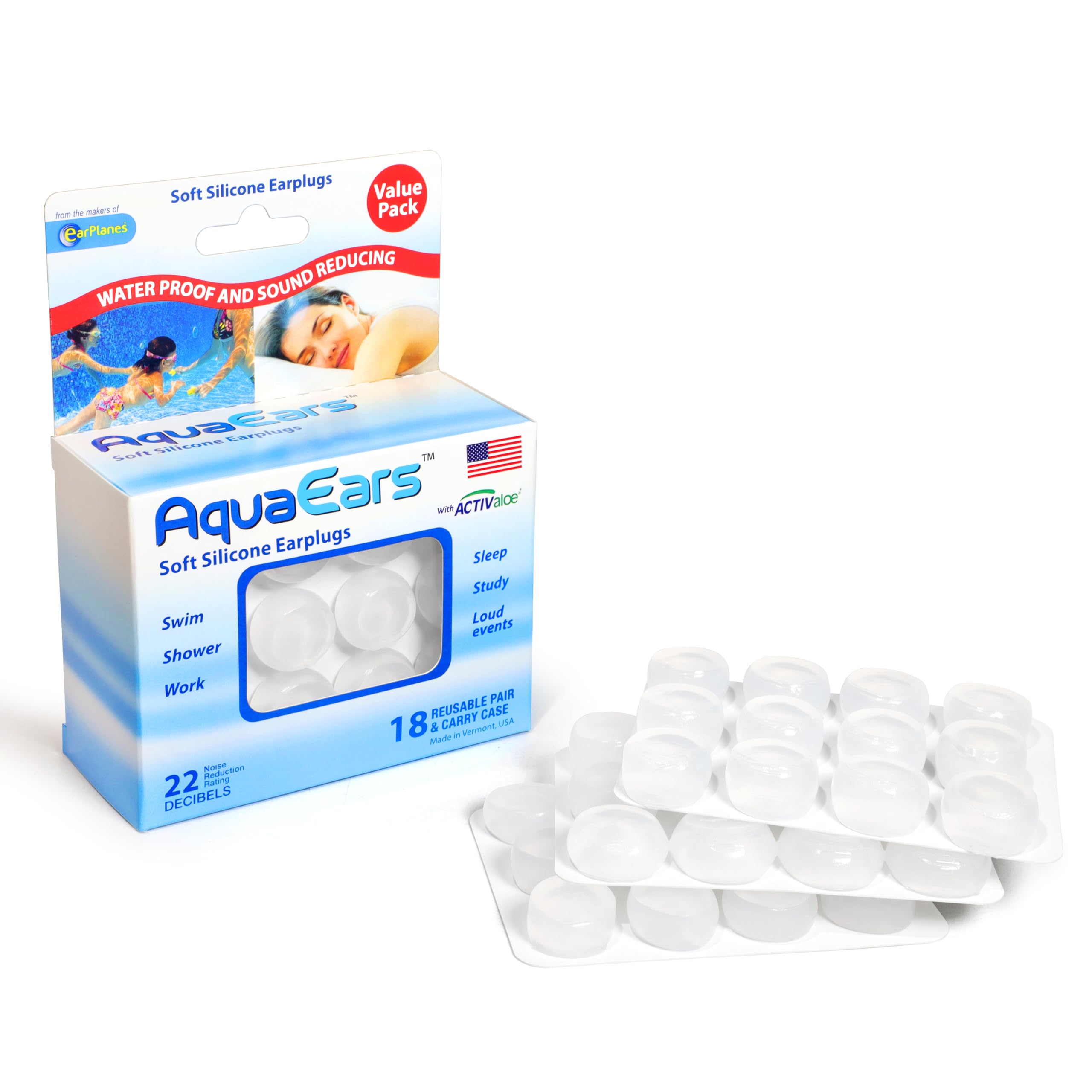 Aqua Ears tapones moldeables suaves en empaque; comodidad inmediata
