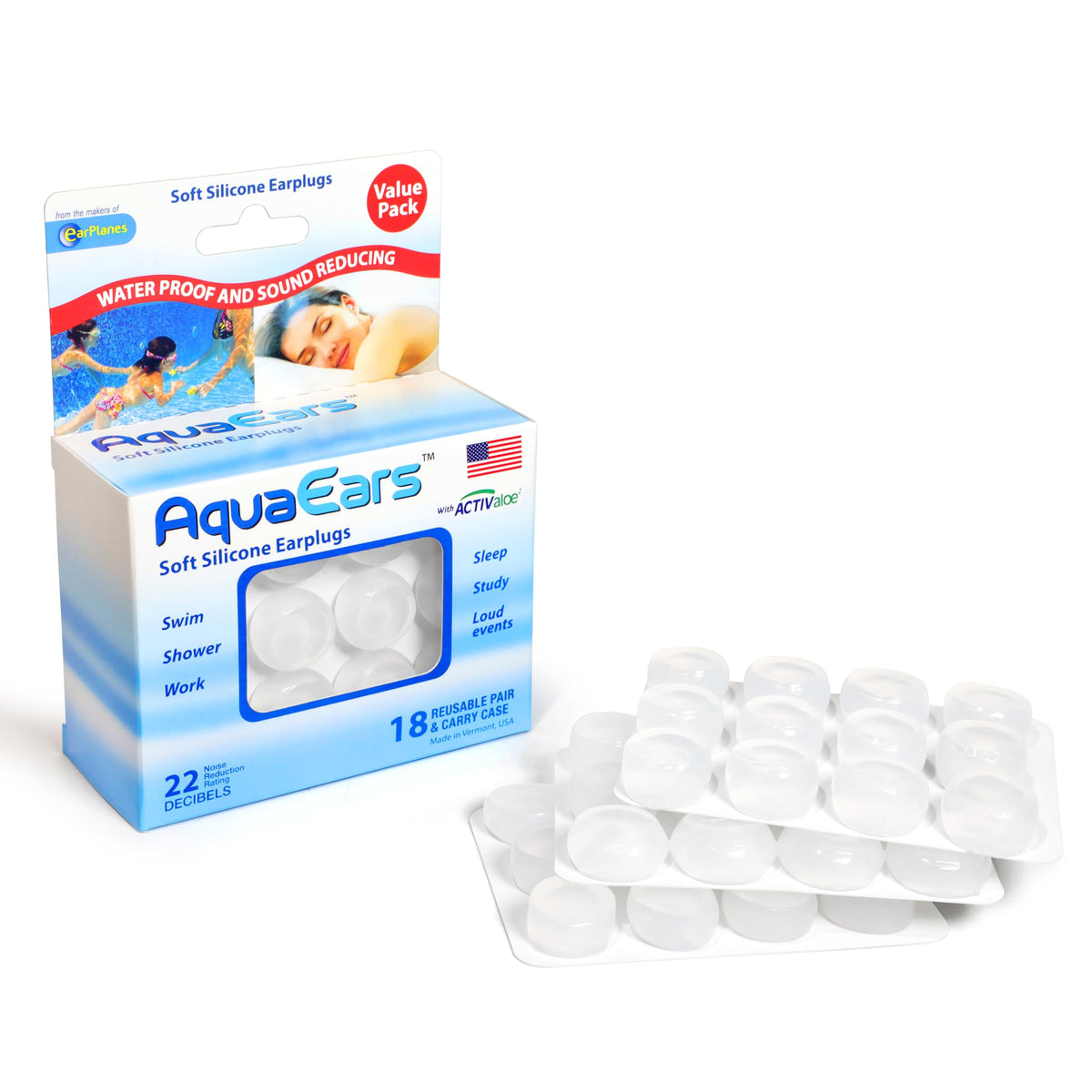 Aqua Ears tapones moldeables suaves en empaque; comodidad inmediata