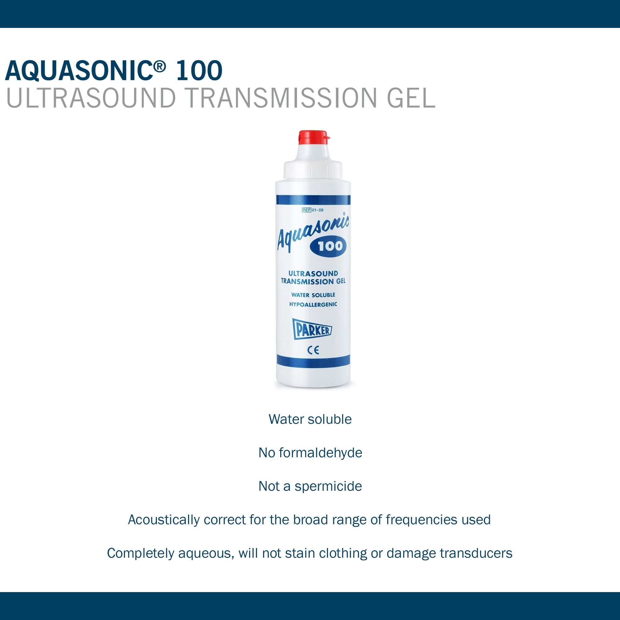 Aquasonic ultrasonido gel, textura líquida suave para deslizamiento cómodo.