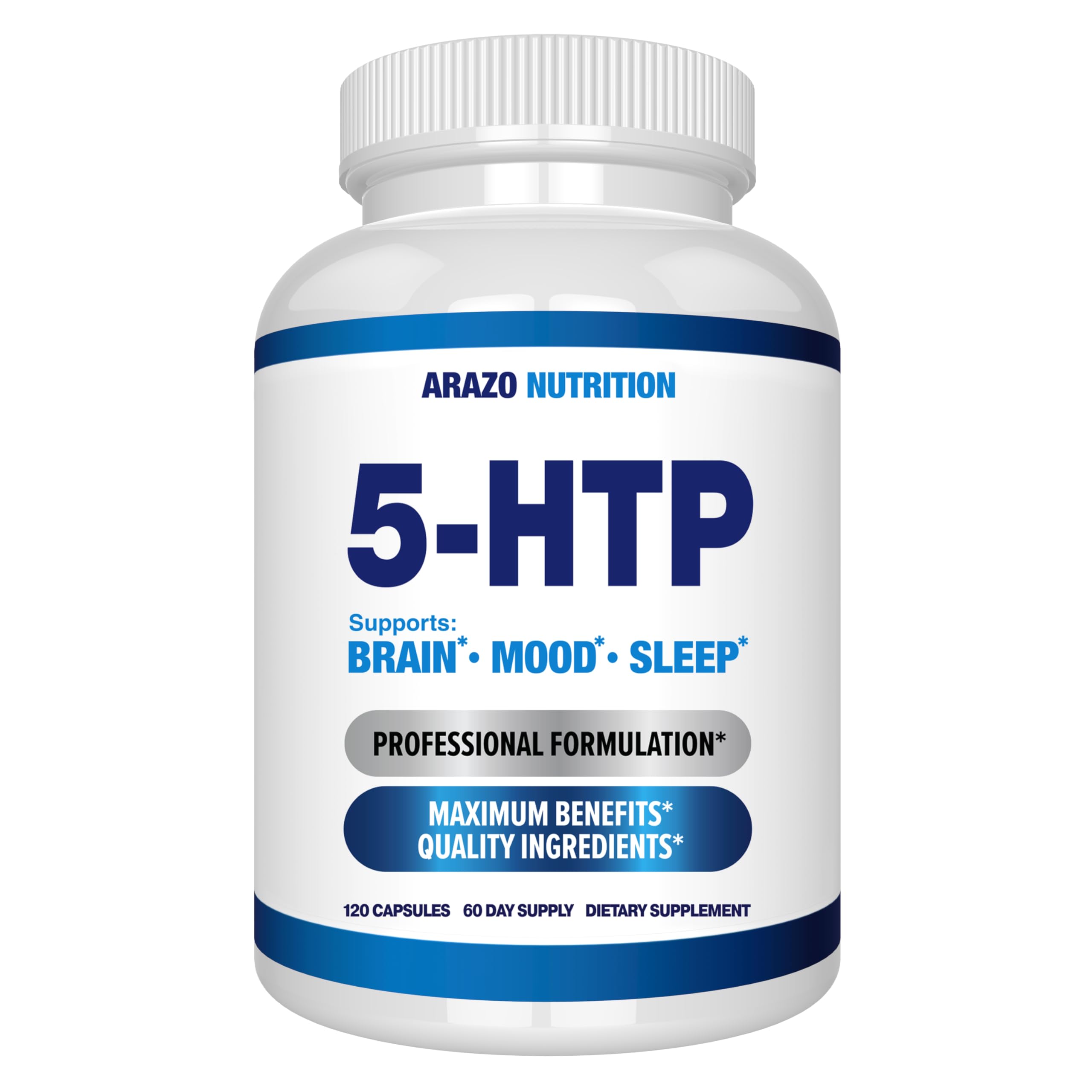 Arazo Nutrition 5-HTP cápsulas en frasco para apoyo de ánimo