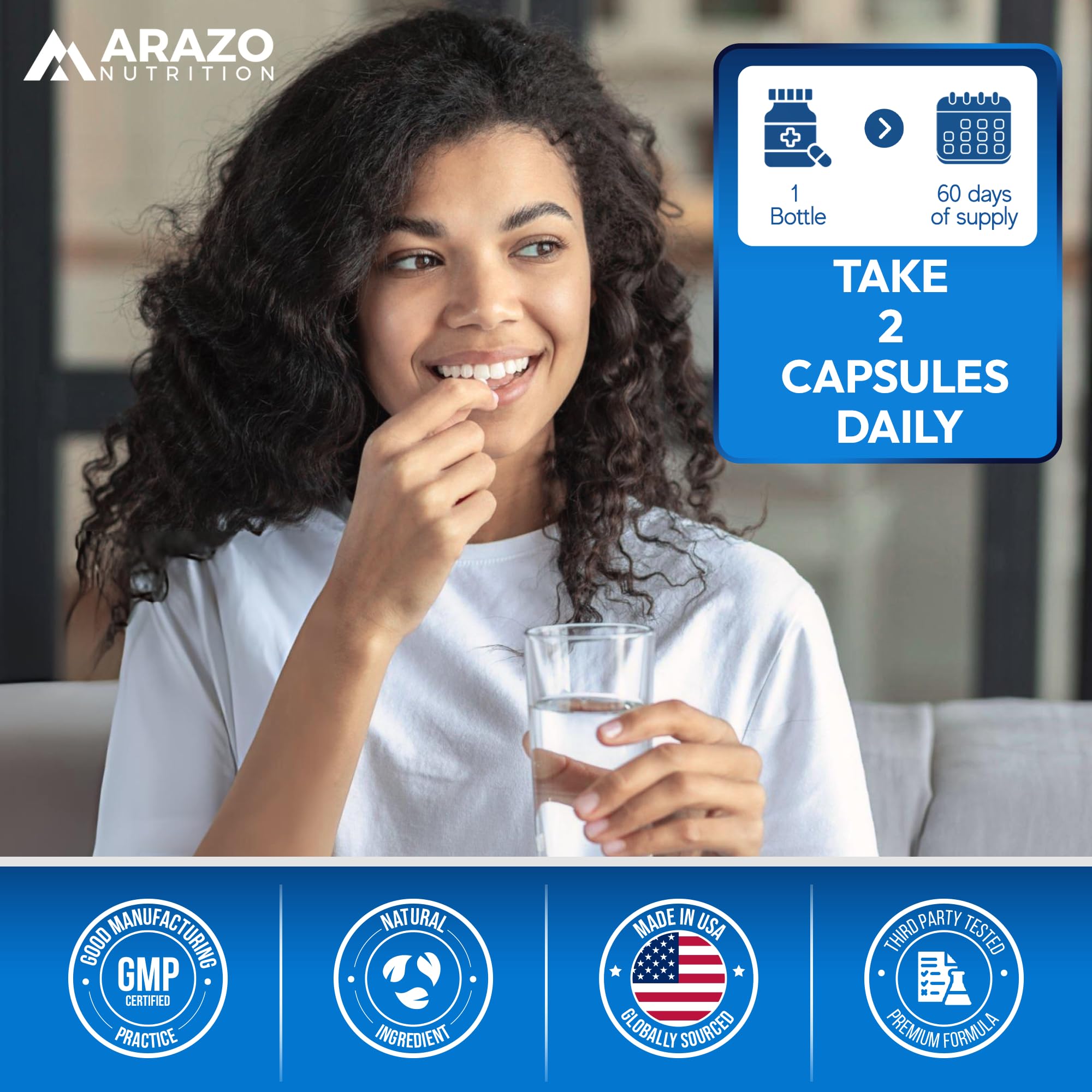 Arazo Nutrition 5-HTP en primer plano para rutina nocturna
