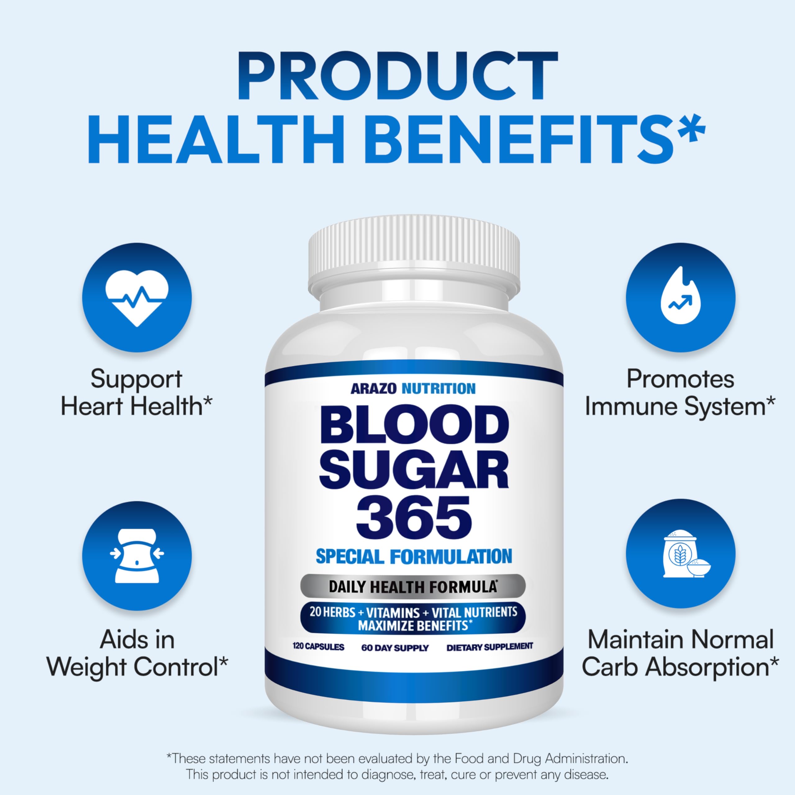Arazo Nutrition Blood Sugar 365: caja visible para conocer ingredientes y posibles beneficios.