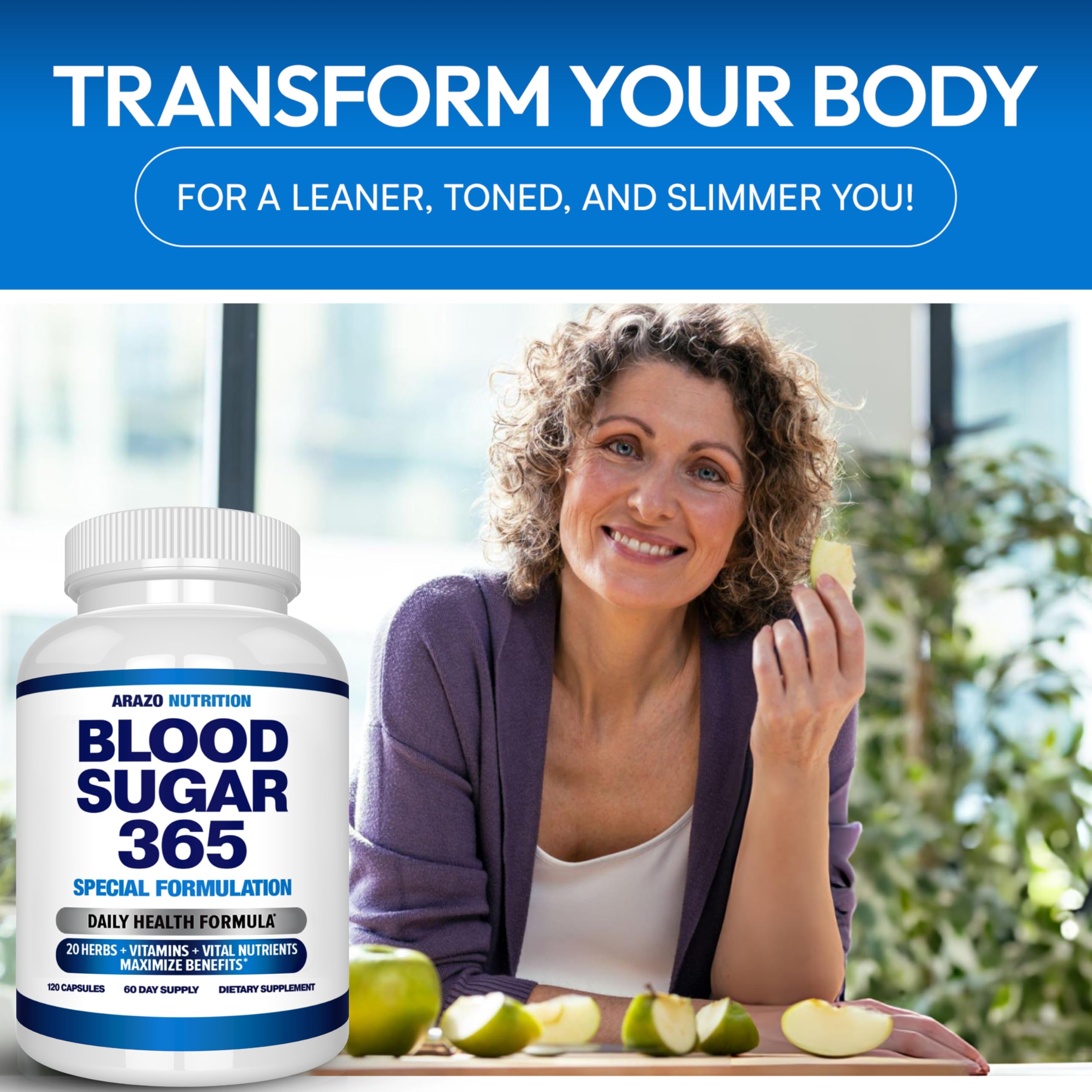 Arazo Nutrition Blood Sugar 365: envase en mesa listo para la rutina.