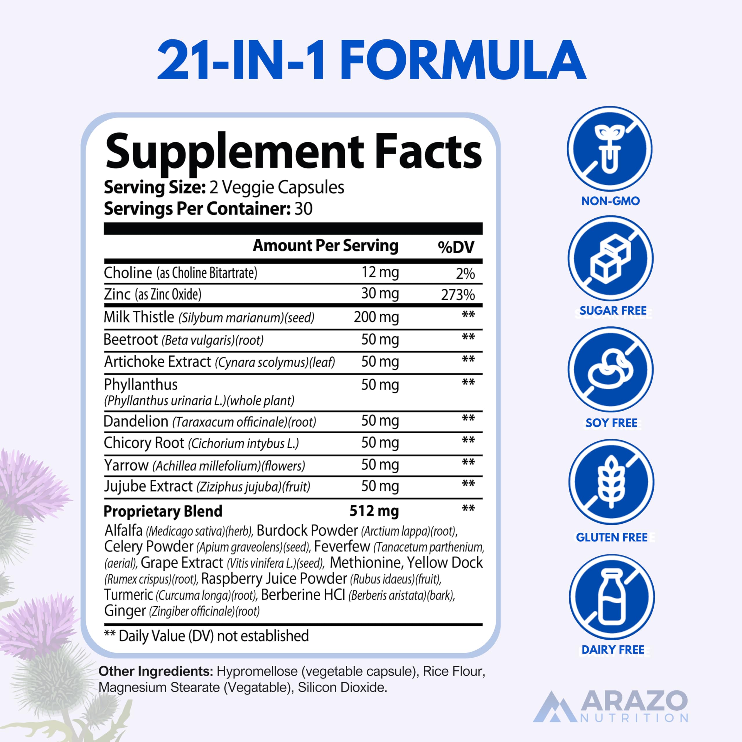 Arazo Nutrition cardo mariano extracto para salud hepática y renovación celular.