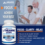Arazo Nutrition etiqueta L-teanina-250mg: etiqueta clara con información de ingredientes y beneficios.