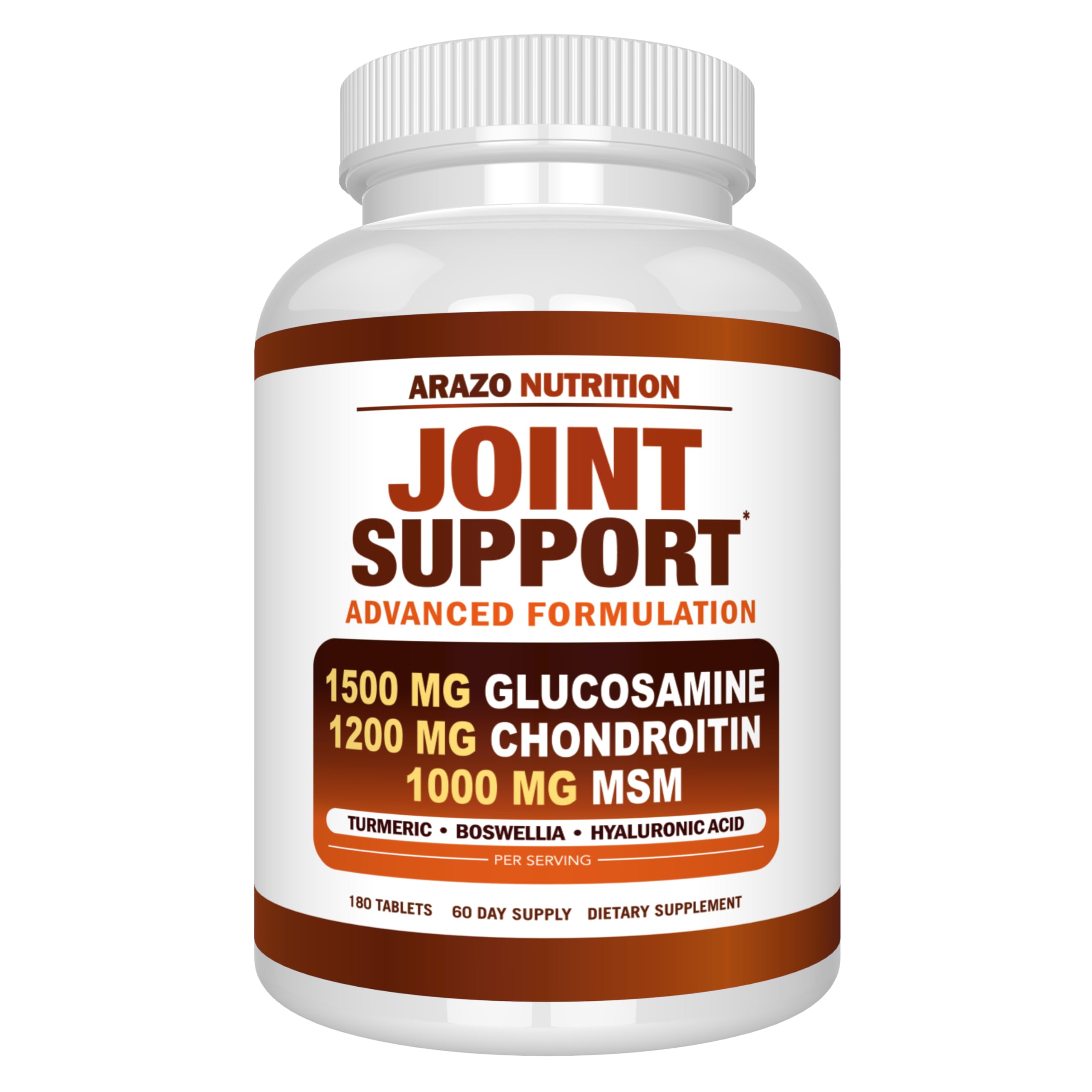 Arazo Nutrition Glucosamina Chondroitina botella frente, apoyo a la movilidad articular.