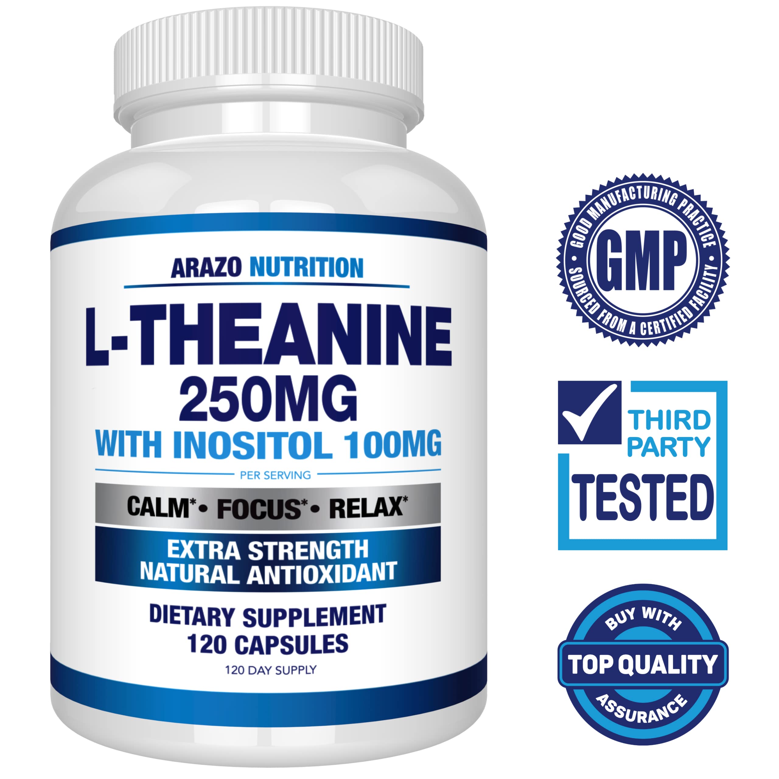Arazo Nutrition L-teanina 250mg/inositol: claro enfoque mental para la gestión diaria del estrés.