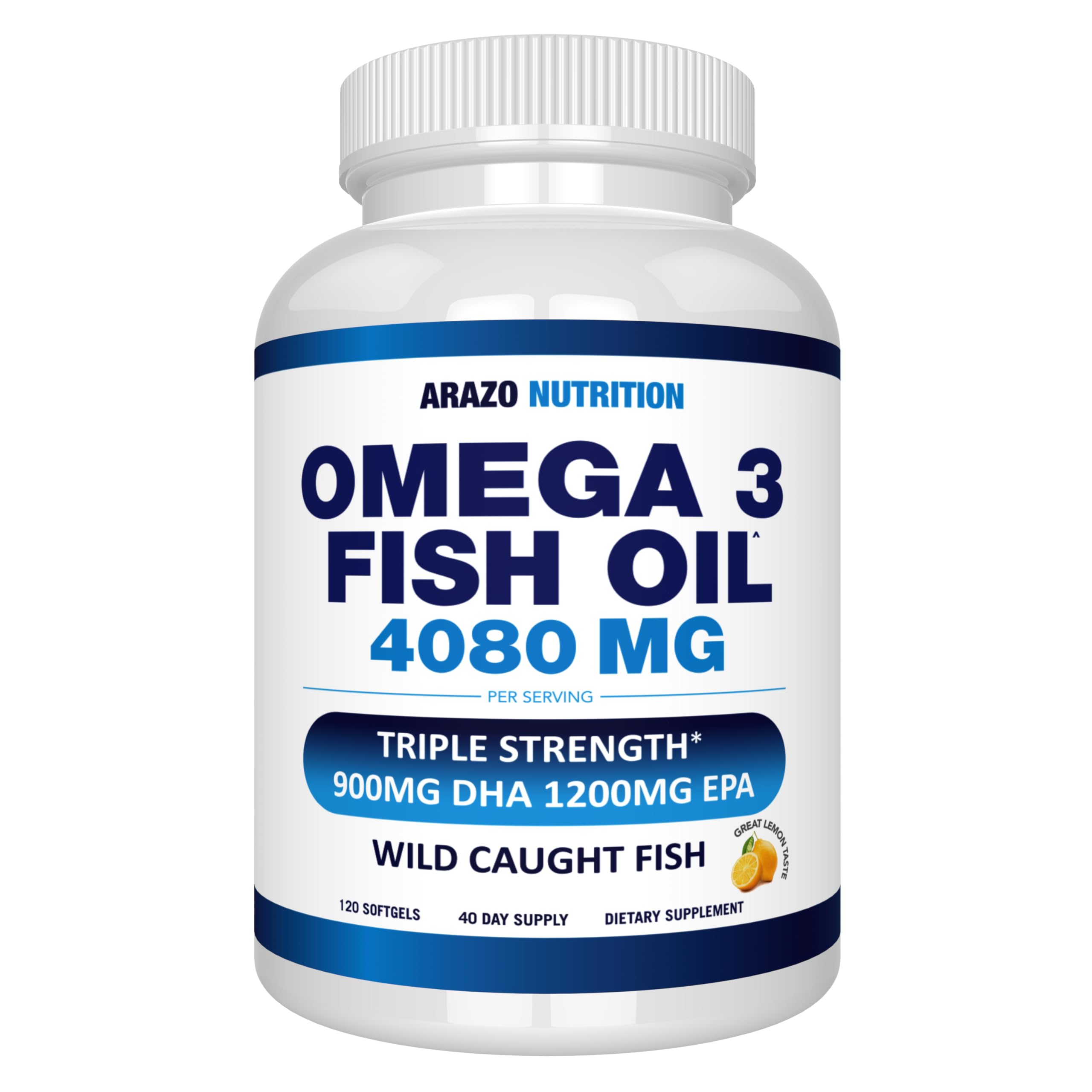 Arazo Nutrition Omega-3, botella con limón suave para uso diario.
