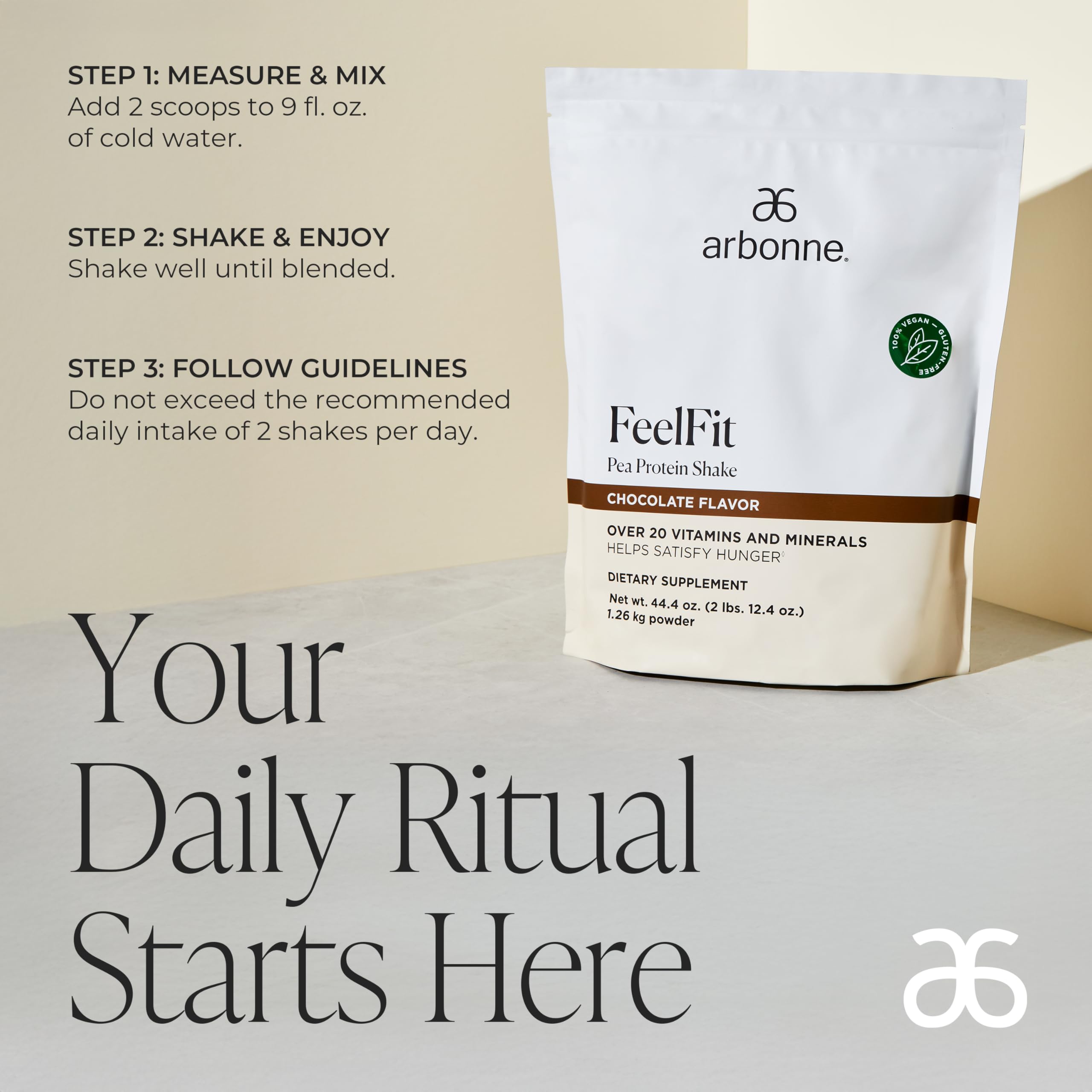 Arbonne Feelfit proteina de guisante chocolate en envase vegano sin gluten