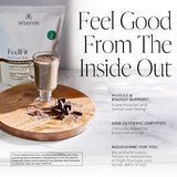 Arbonne Feelfit proteina de guisante chocolate en vaso para desayuno rápido