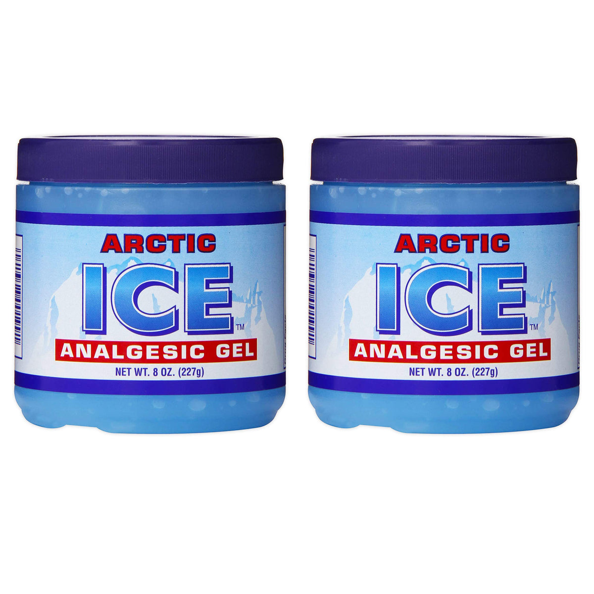 Gel analgésico Arctic Ice, envase de 8 onzas, aplicación suave para molestias leves.