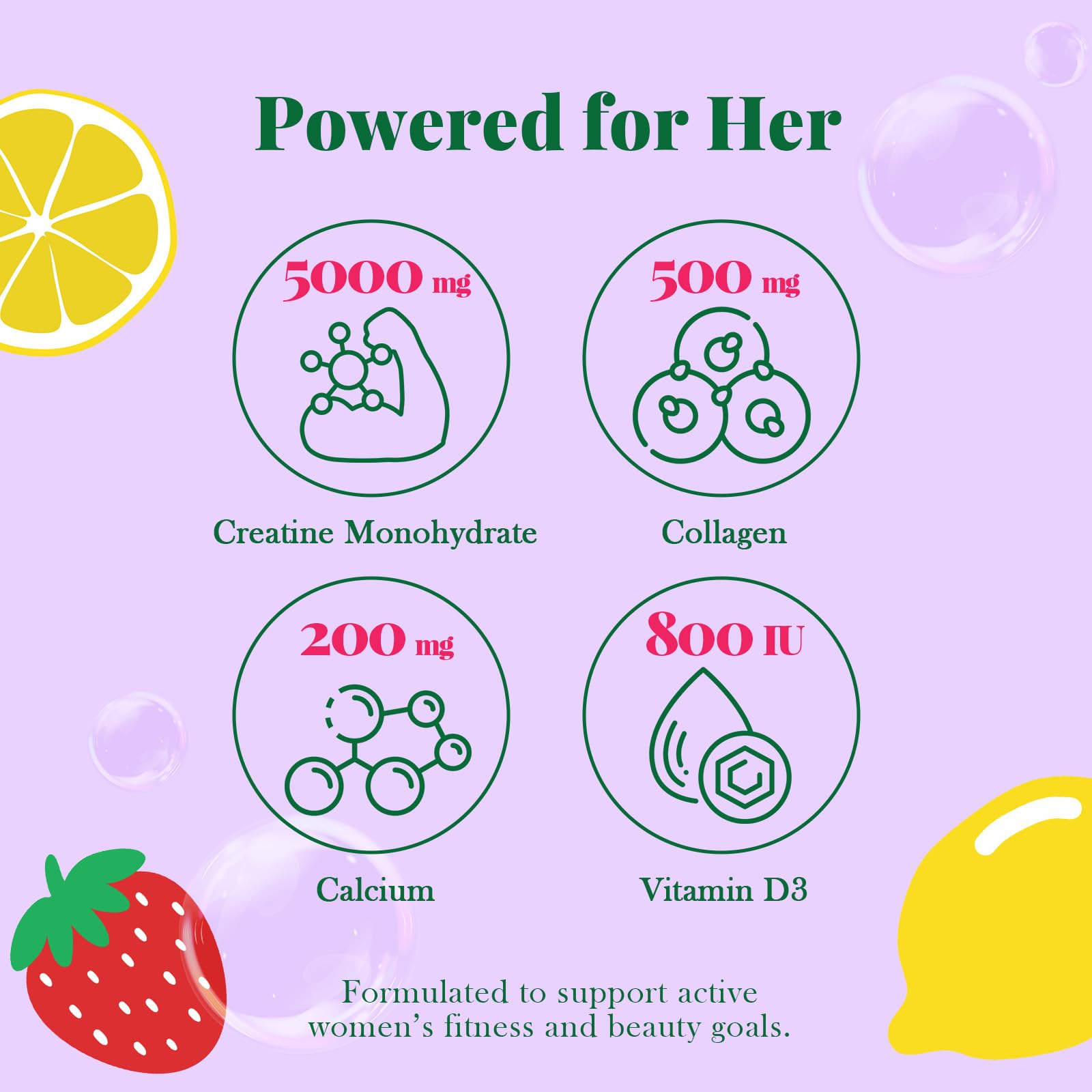 ARDORACON Creatina para mujeres, gominolas con sabor agradable durante la sesión