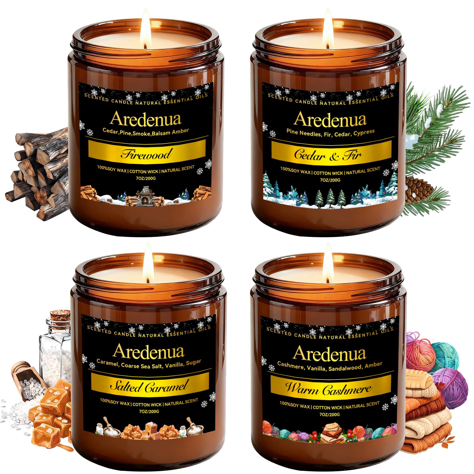 Vela de invierno Aredenua: conjunto de cuatro fragancias para crear ambiente acogedor