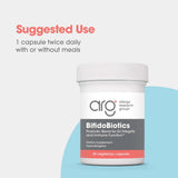 ARG BifidoBiotics, etiqueta detalle, libre de alérgenos y garantía de pureza.