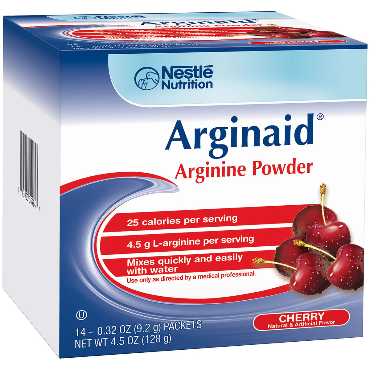 Arginaid, polvo de arginina con sabor cereza, listo para mezclar en agua.