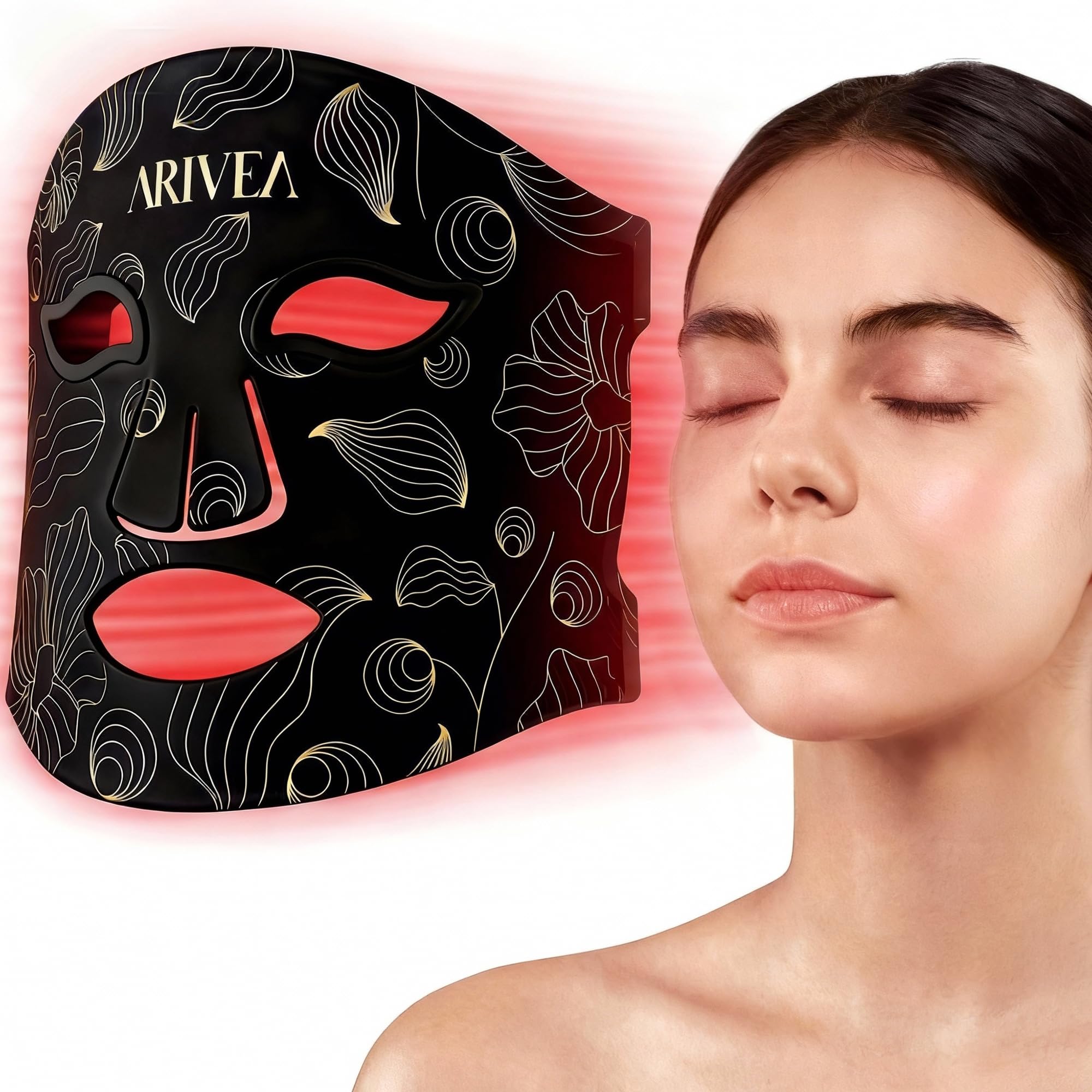 ARIVEA máscara de luz roja enfocada en rostro para tratamiento facial completo en casa