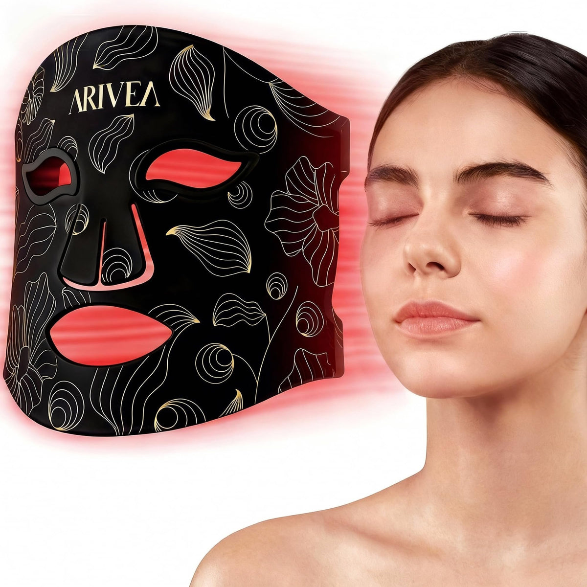 ARIVEA máscara de luz roja enfocada en rostro para tratamiento facial completo en casa