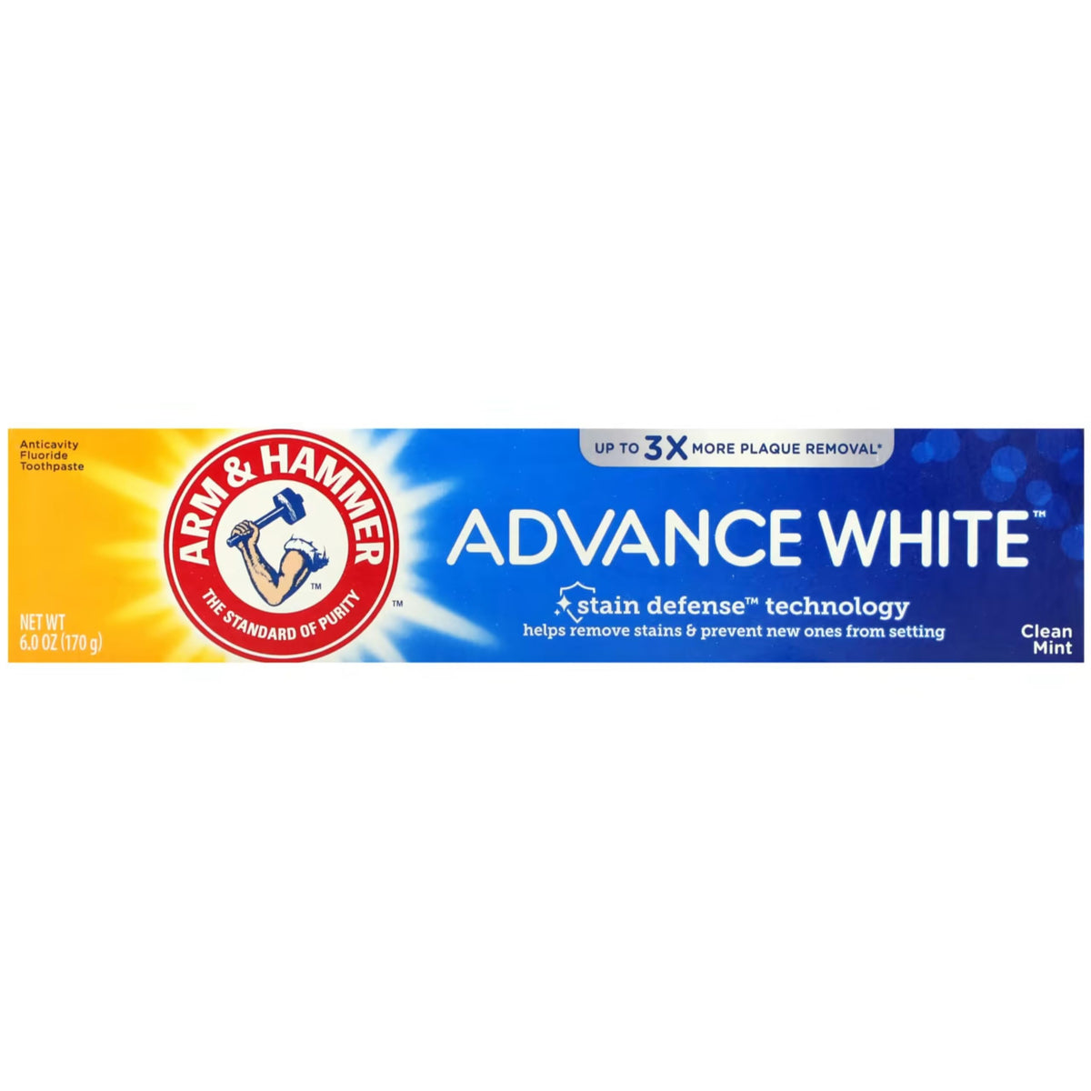 Arm & Hammer Advance White Extreme Whitening, frente del envase, preparado para uso diario.